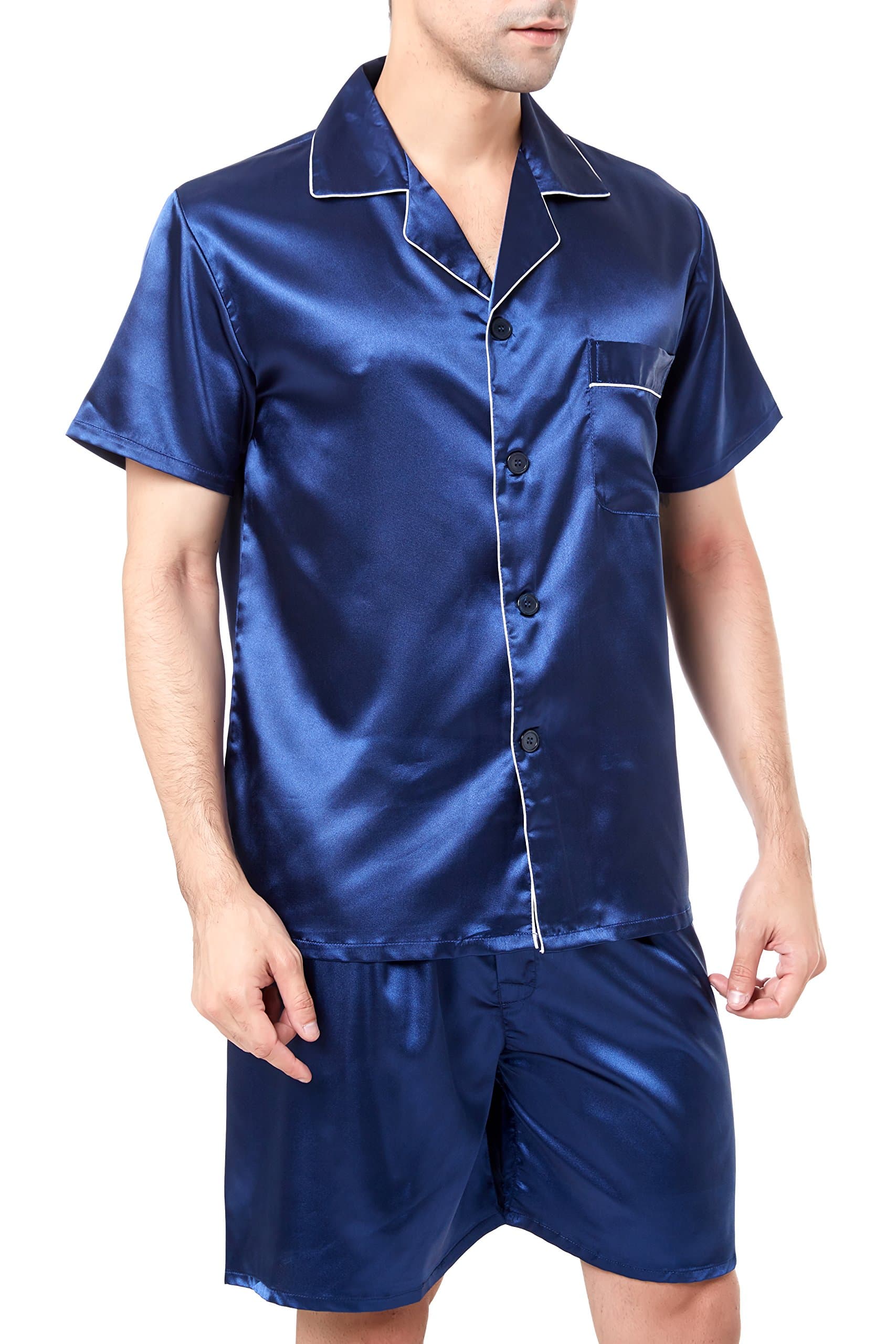 SanraflicMen's Short Sleeve Satin Pyjama Set with Shorts