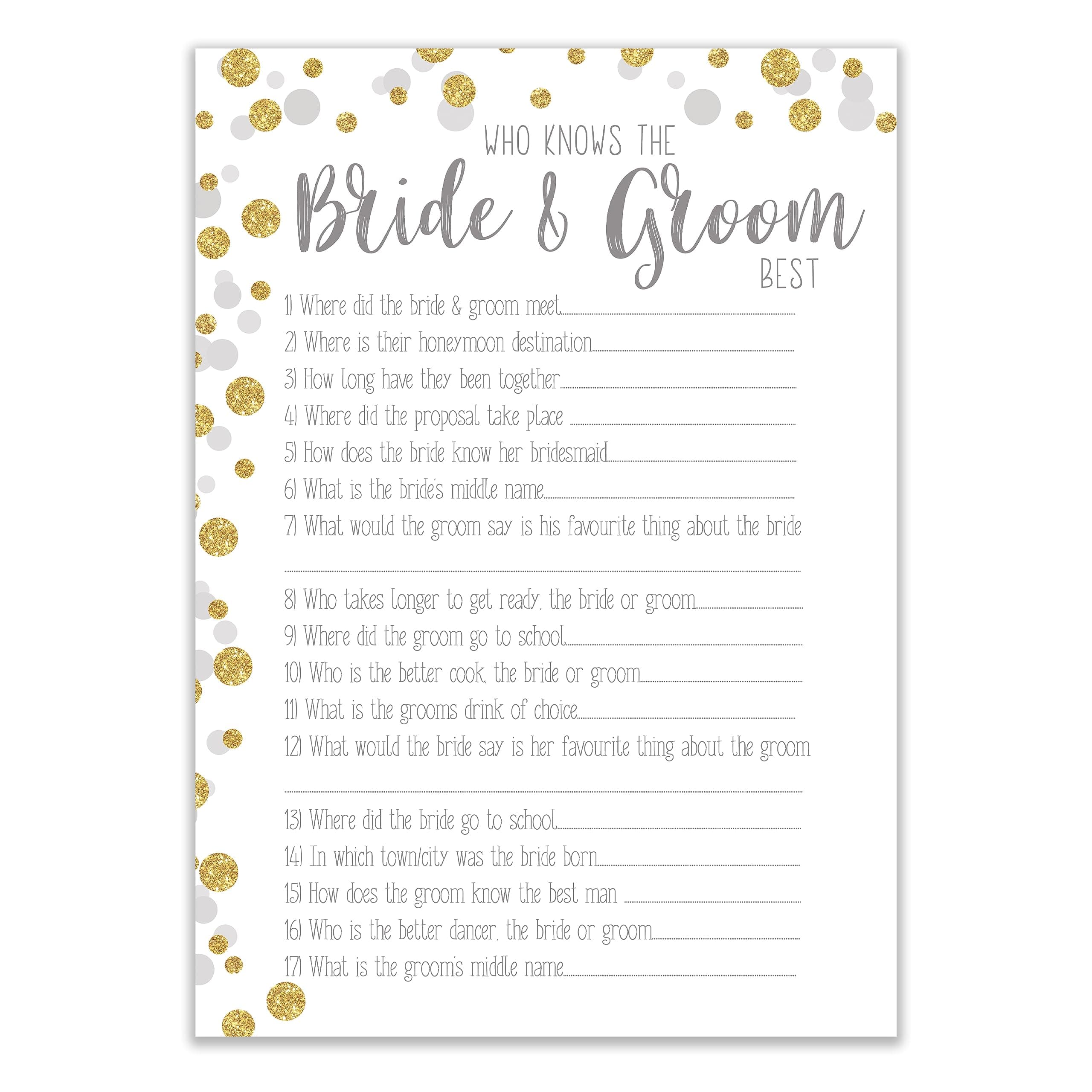 Who Knows The Bride and Groom Best, Wedding Favours, Wedding Stationary Ice Breaker Hen Party Supplies (WWKBGBP)