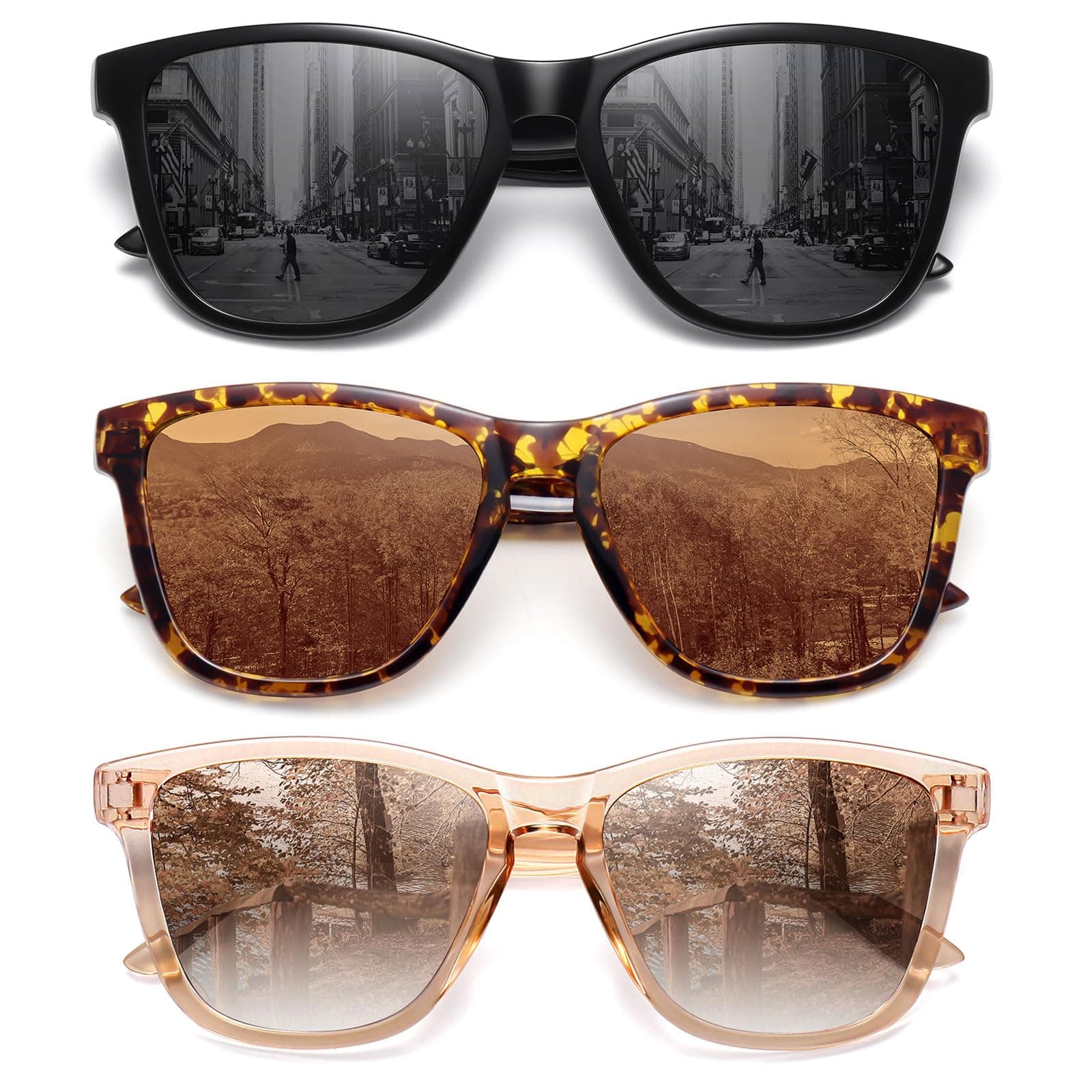 Polarized Sunglasses for Women Men Trendy Classic Retro Designer Style Fashion UV400 Protection 3 PACK