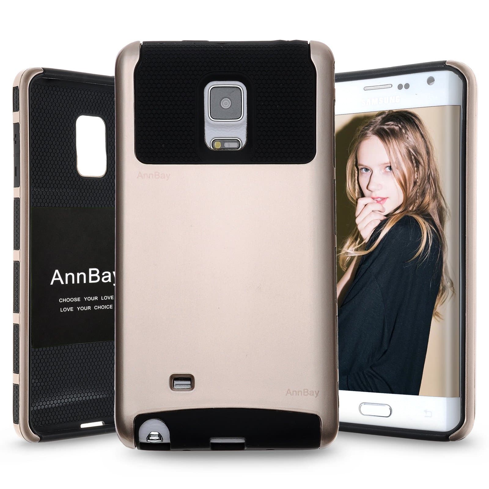 Note Edge Case,Galaxy Note 4 Edge Case,AnnBay for Samsung Galaxy Note Edge 2in1 Hybrid Heavy Duty Armor Heavy Duty High Impact Case Cover(Champagne Black)
