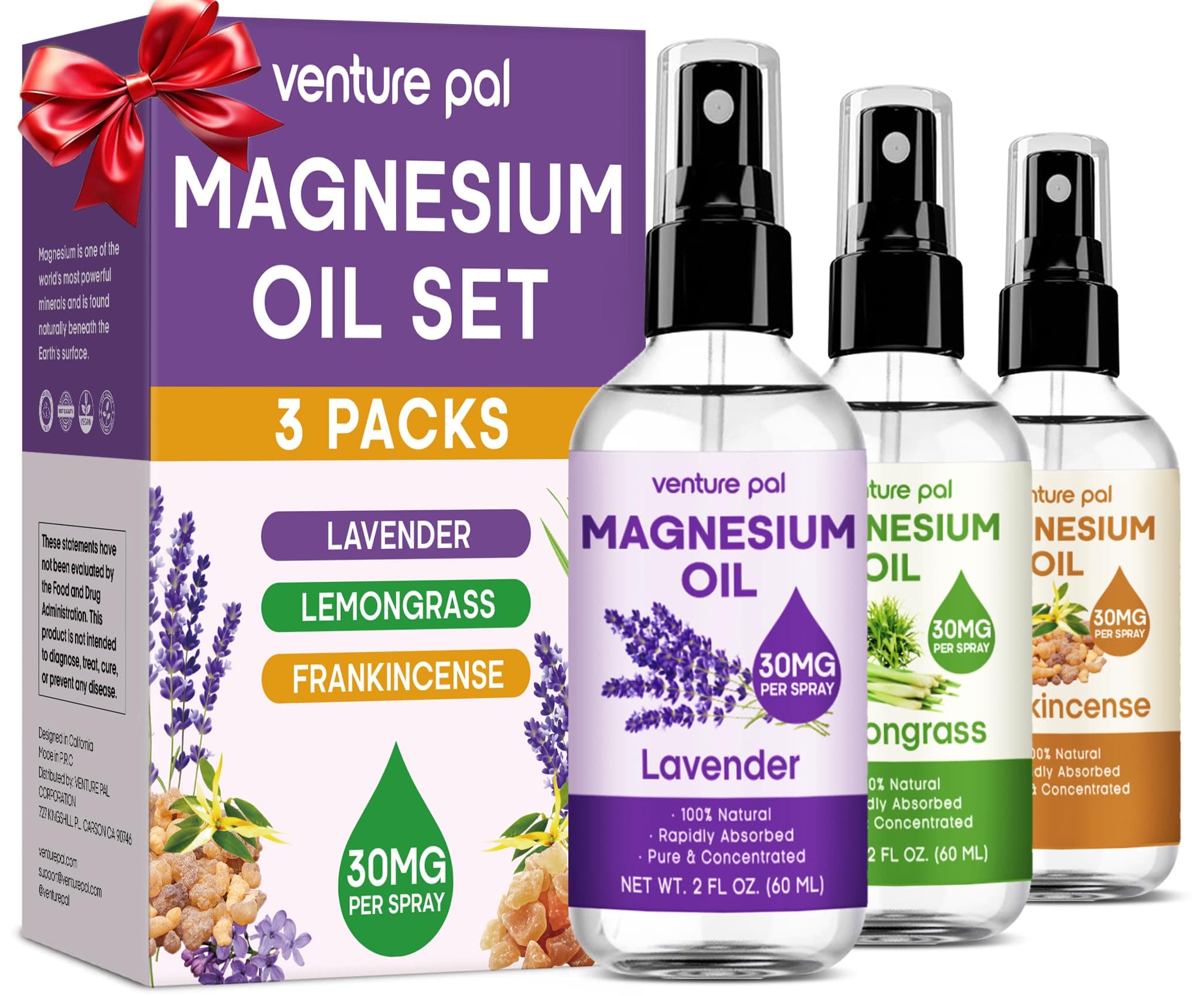 Venture Pal 3-Pack Topical Magnesium Oil Spray Set for Feet – Ideal Gift for Relaxation, Better Sleep, Muscle Relief for Legs & Joints, Healthy Hair & Skin. Fast Absorption, Non-Greasy