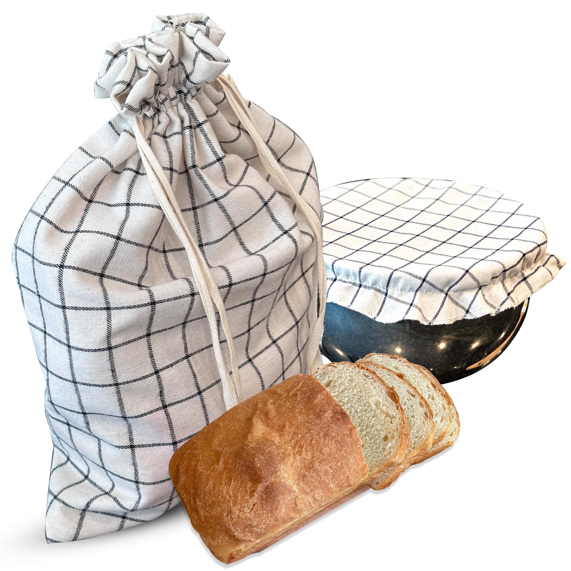Touchet Heritage Bread Bags for Homemade Bread With Bowl Cover| Reusable Bread Bag| Sourdough Bread Bags| Linen Bread Bag| Homemade Bread Storage| Bread Proofing Cover| Bread Bag Set