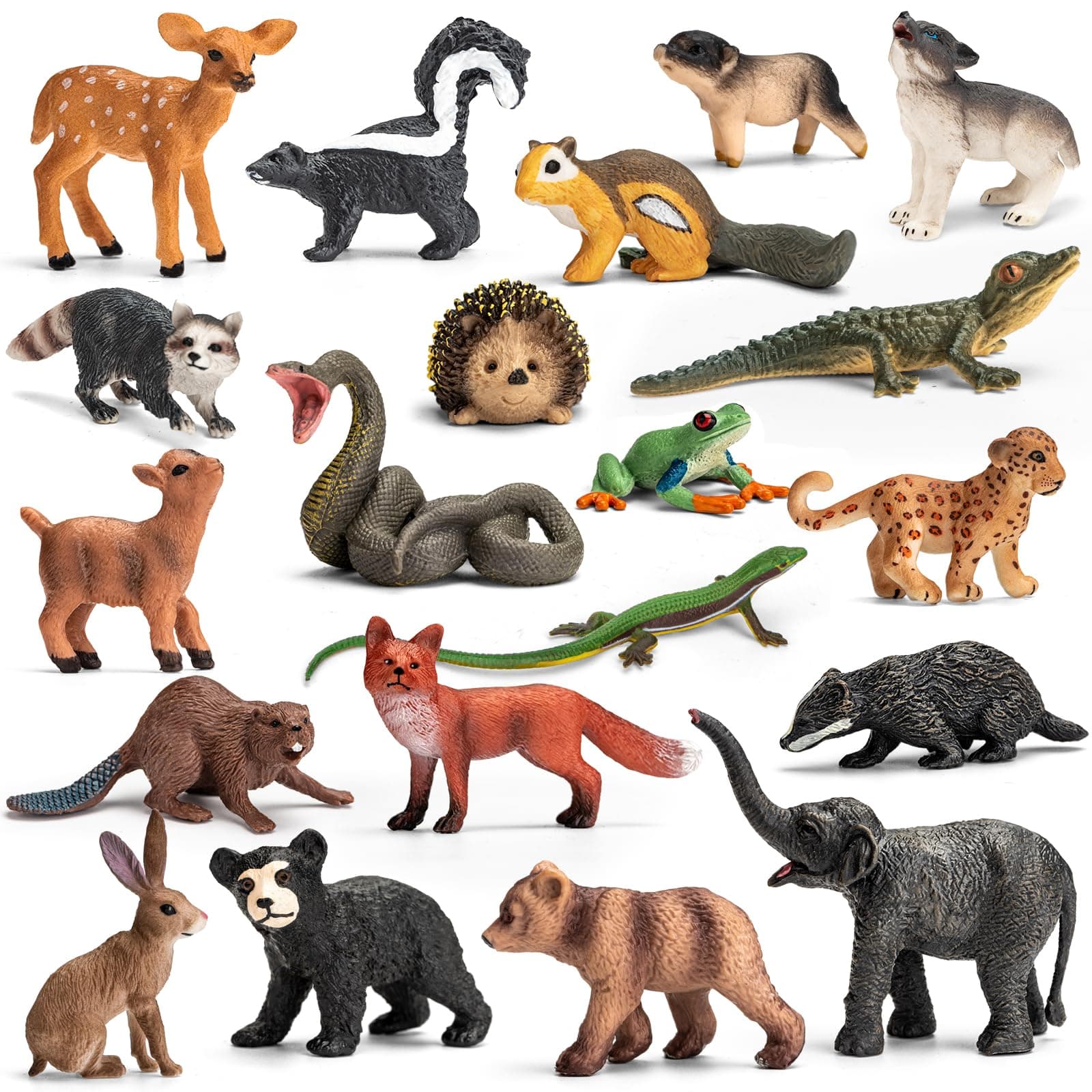 20Pcs Forest Animal Figurines, Miniature Plastic Woodland Animal Figure Toy Set for Kids Toddler Boy Girl Age 3-5 3 4 5 Party Supplies Cake Toppers