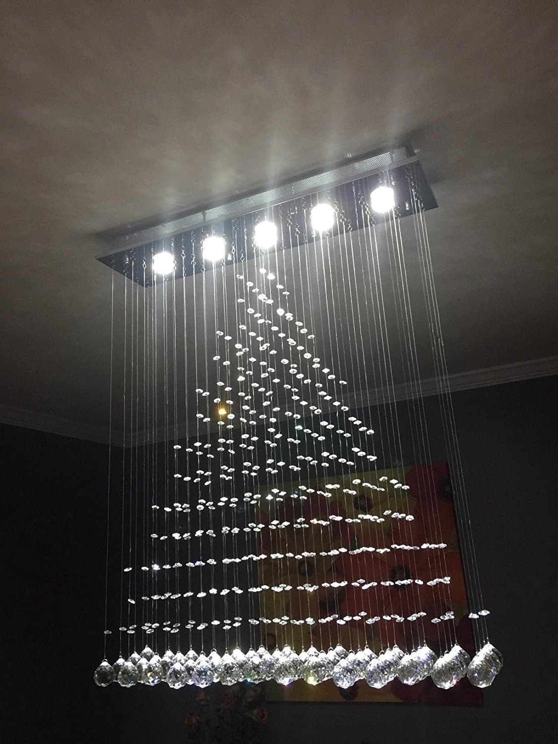 Modern Crystal Chandelier Ceiling Light with Hanging Pendants Modern Design, Stylish Light Fitting with 5 Bulbs