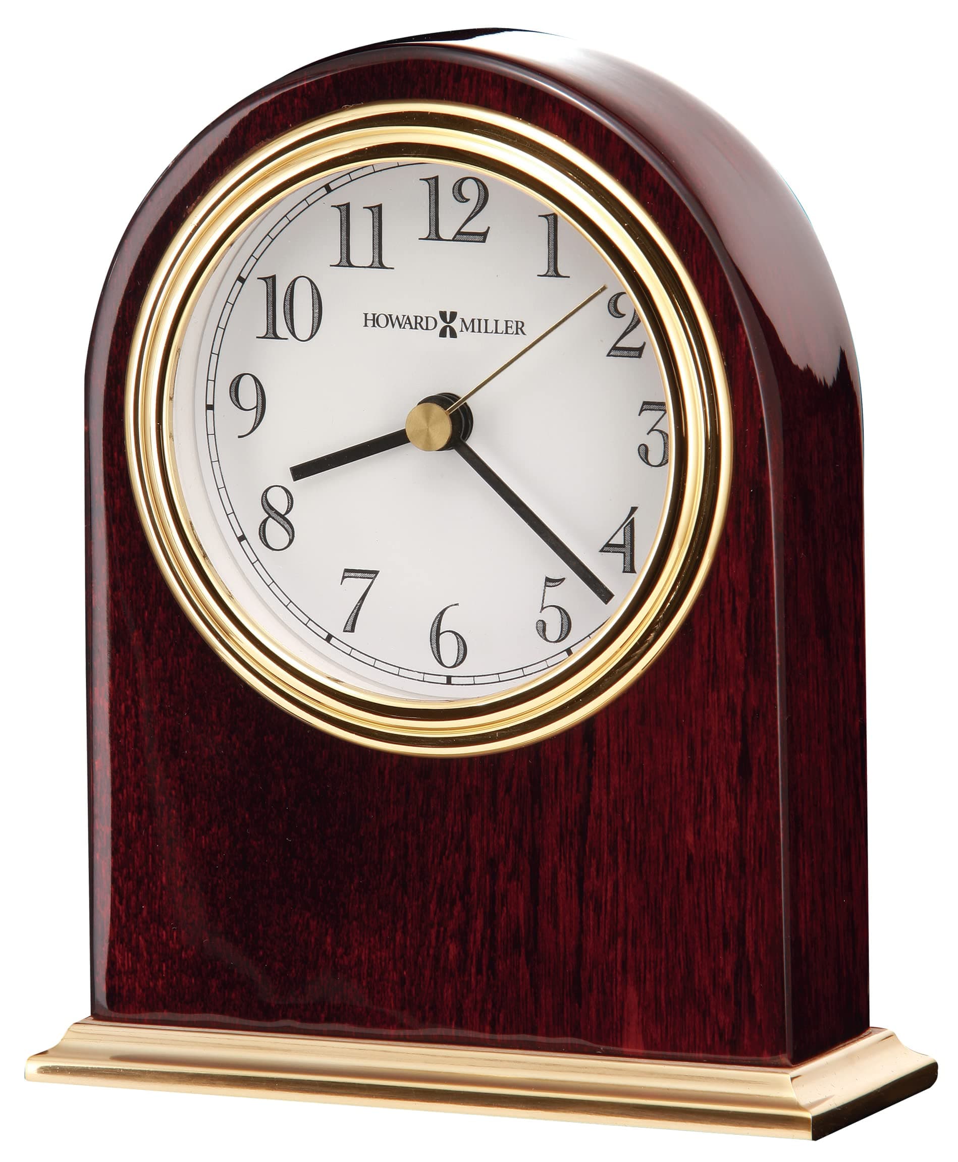 Howard Miller Bailey Tabletop Clock – High Gloss Wooden Finish Clock Battery Operated Quartz Movement Traditional Desk Clock Brass Accents Ideal Wedding & Housewarming Gift Best Office Desk Decor