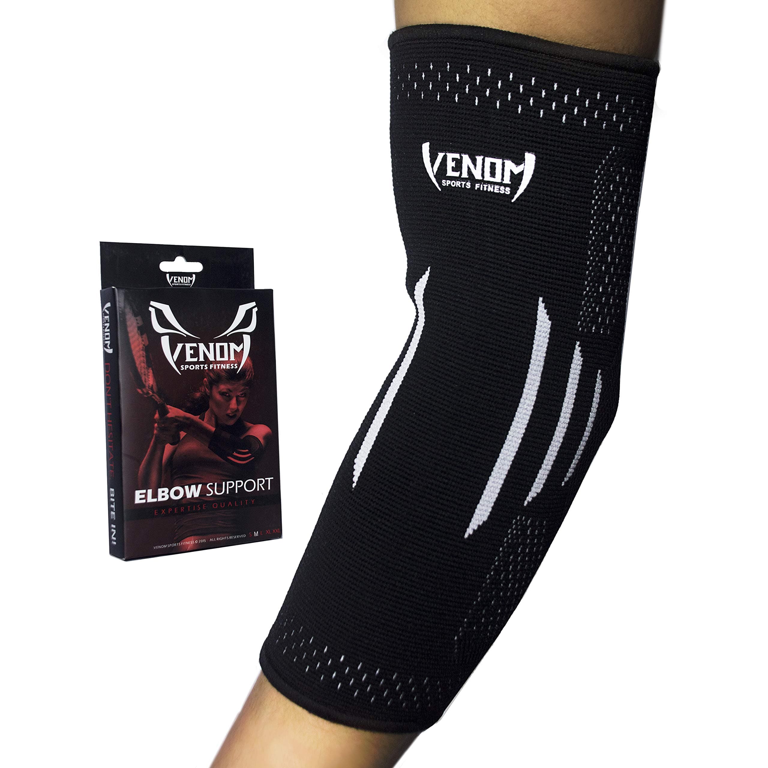 Venom Elbow Brace Compression Sleeve - Elastic Support, Tendonitis Pain, Tennis Elbow, Golfer's Elbow, Arthritis, Bursitis, Basketball, Baseball, Football, Golf, Lifting, Sports, Men, Women (XXL)