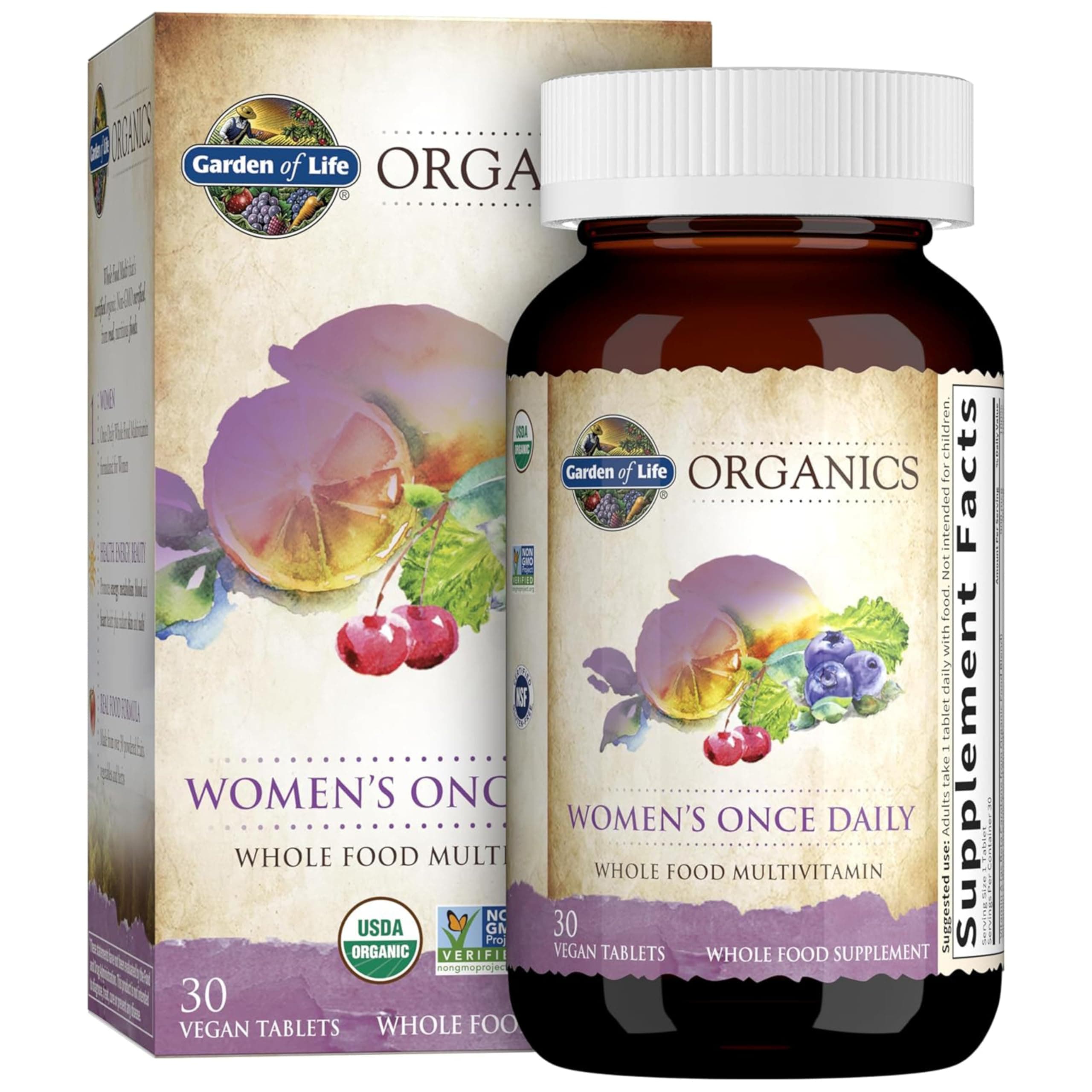 Organics Multivitamin for Women - Women's Once Daily Multi - Whole Food Multi with Iron, Biotin, Vegan Organic Womens Multivitamin for Health, Energy Hair Skin and Nails, 30 Tablets