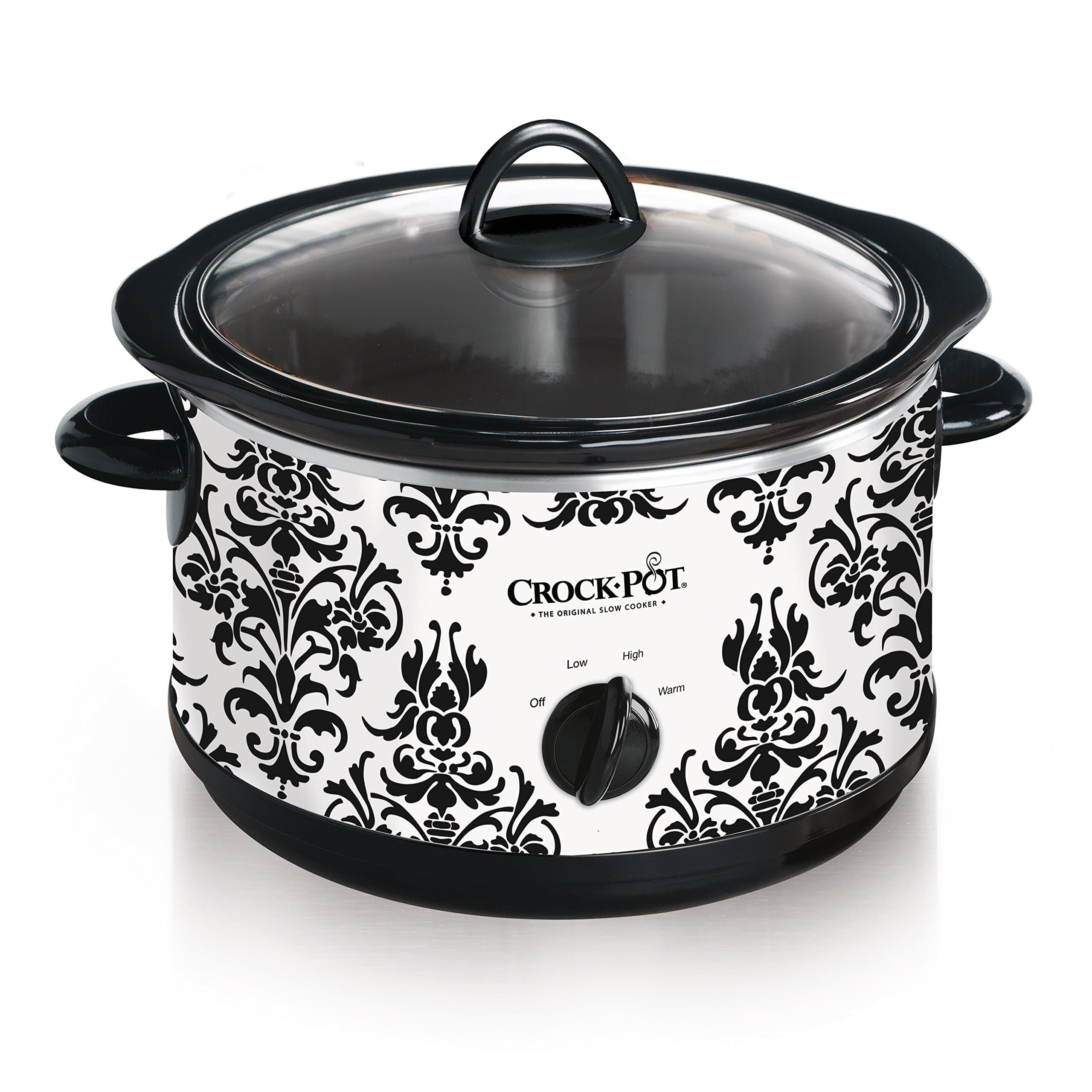 Crock Pot 4.5 Quart Manual Slow Cooker, Damask Pattern, White
