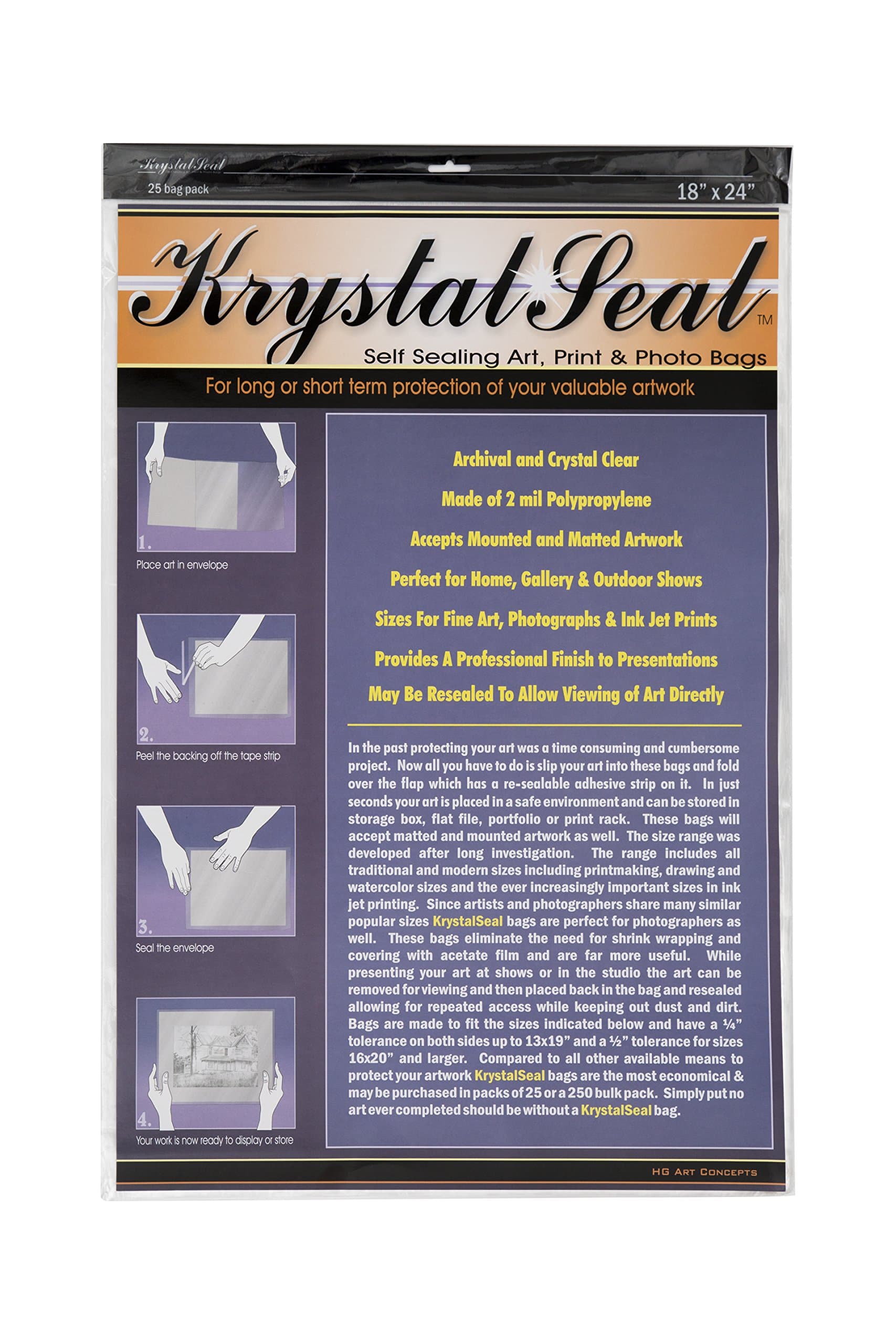 Krystal Seal Archival Art and Photo Bags 25-Pack 18x24"