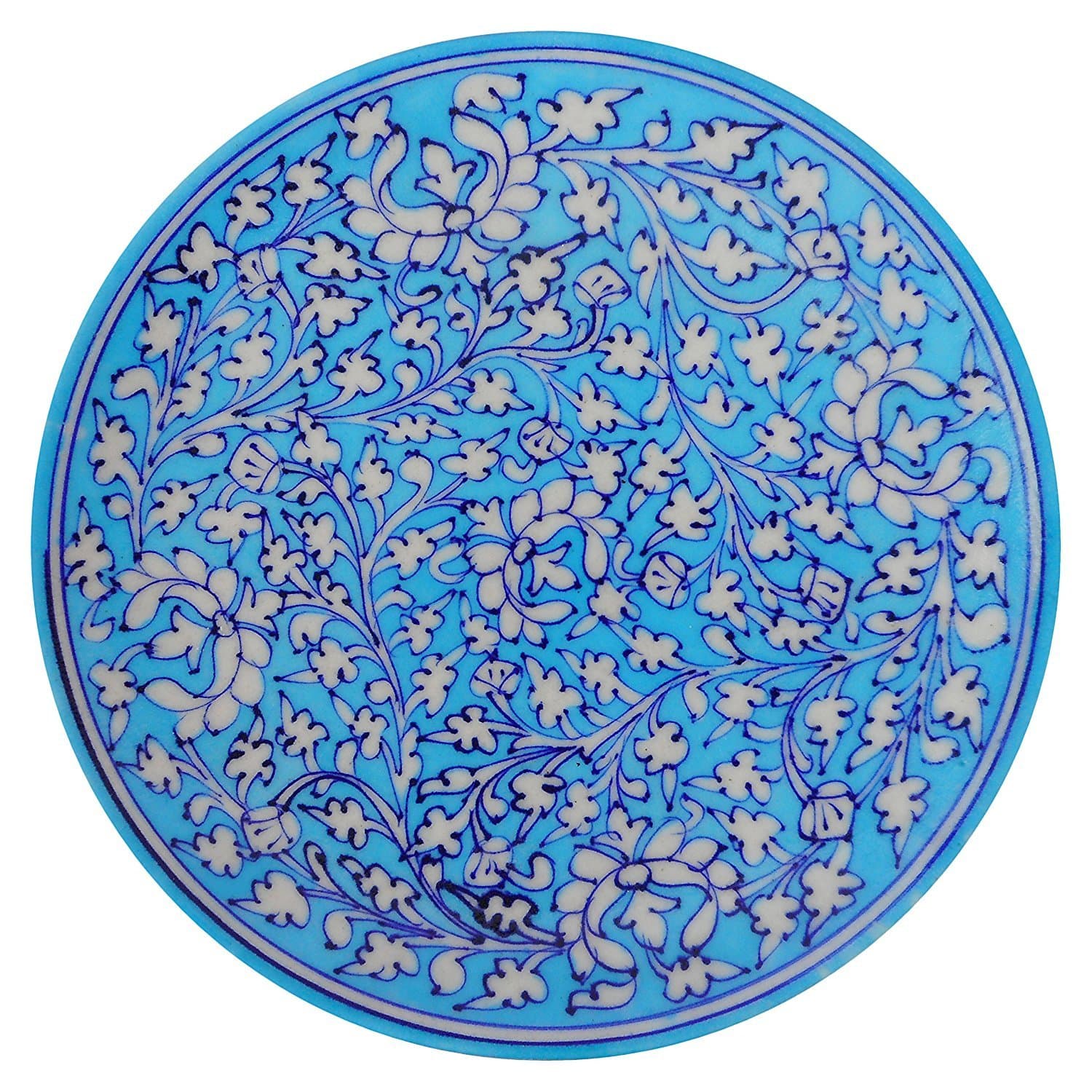 Blue Pottery Ceramic Wall Hanging Decorative Handmade 8 Inch Round Plate (CP-DP2)