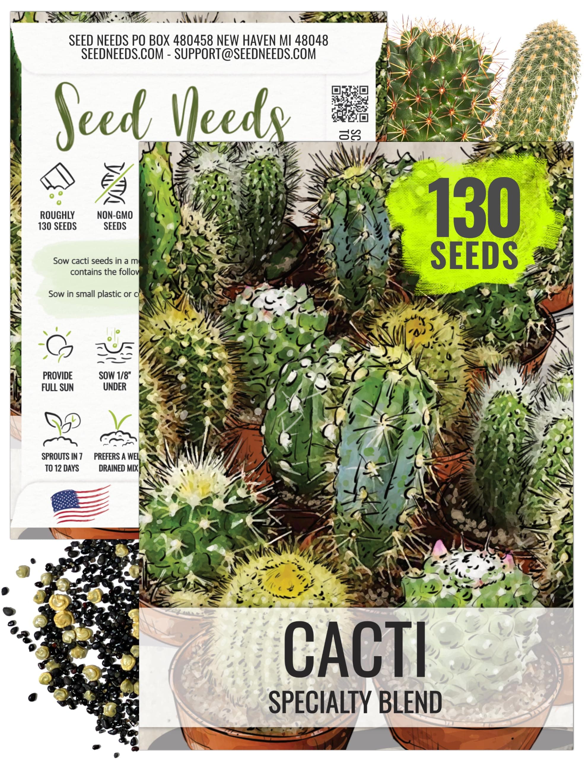 Seed Needs, Mixed Cacti/Cactus Seeds - 130 Seeds for Planting - Great Plants for Indoor Office Spaces, Easy to Grow (1 Pack)