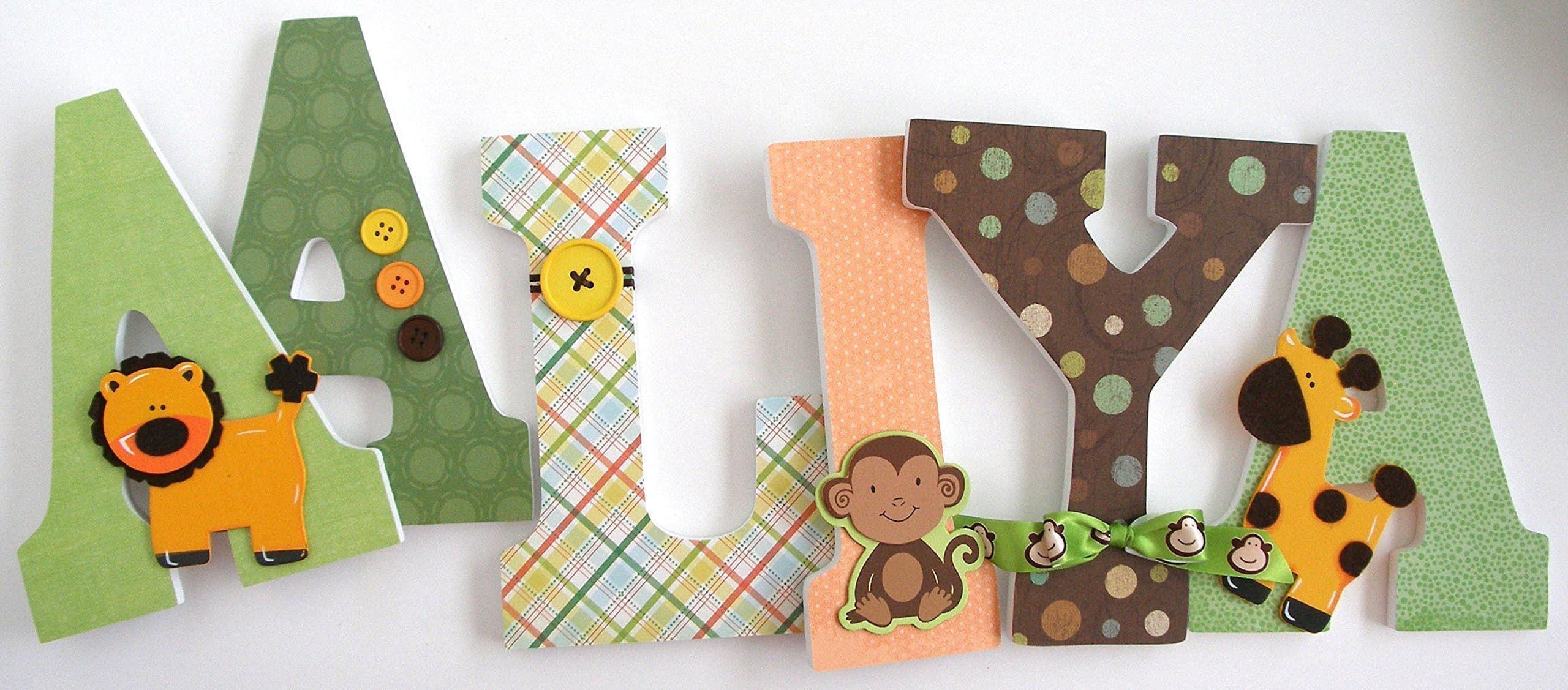 Safari Animal Themed Custom Wooden Letters, Baby Girl Nursery Decor, Large 9 Inch Bedroom Decorations, Wood Name Art for Walls