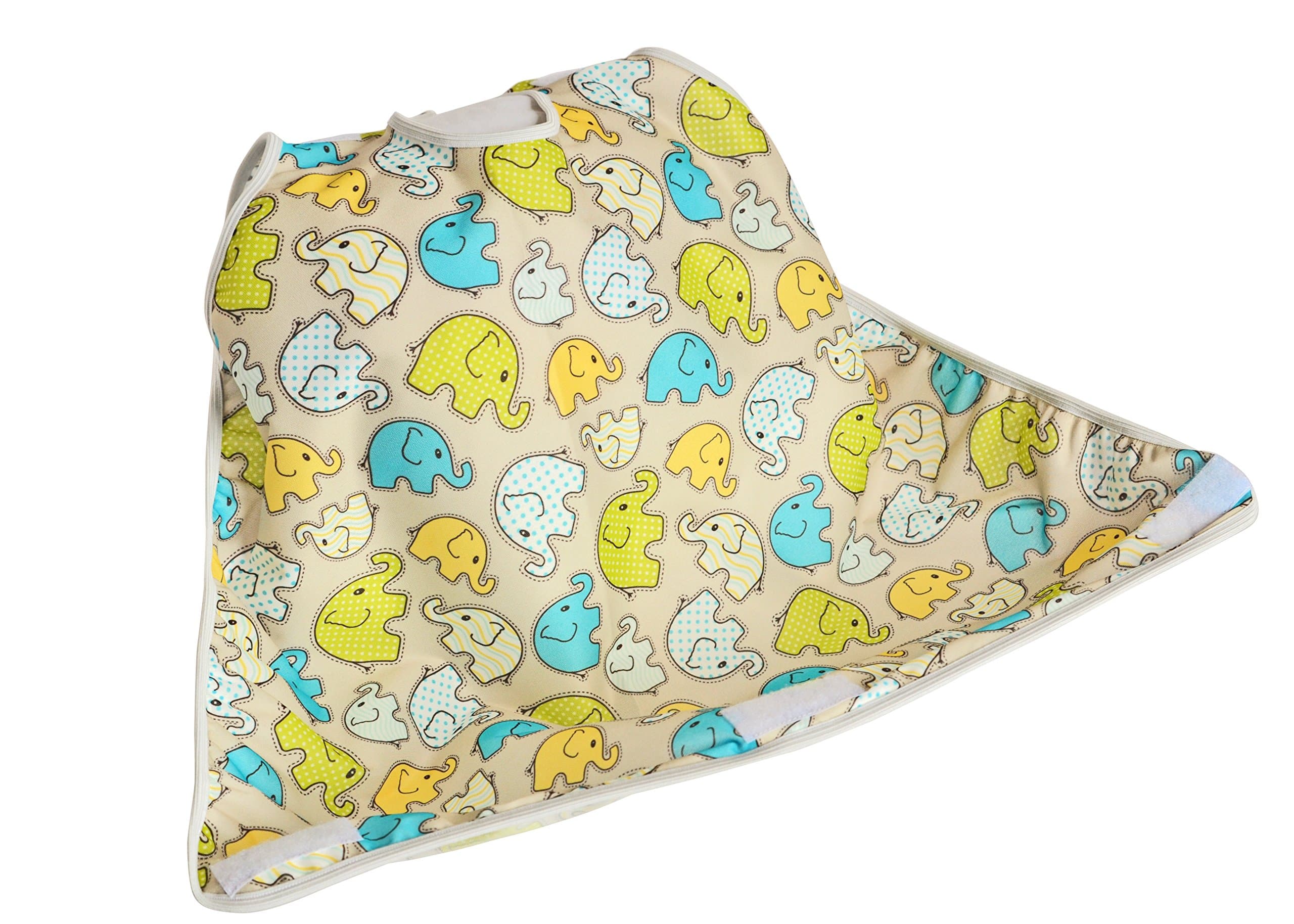 Grubbie Guard Best Waterproof Baby Bib with Food Catcher and Adjustable Snap closure for growing infants and toddlers. Attaches to the table to catch all the mess – Elephant Pattern