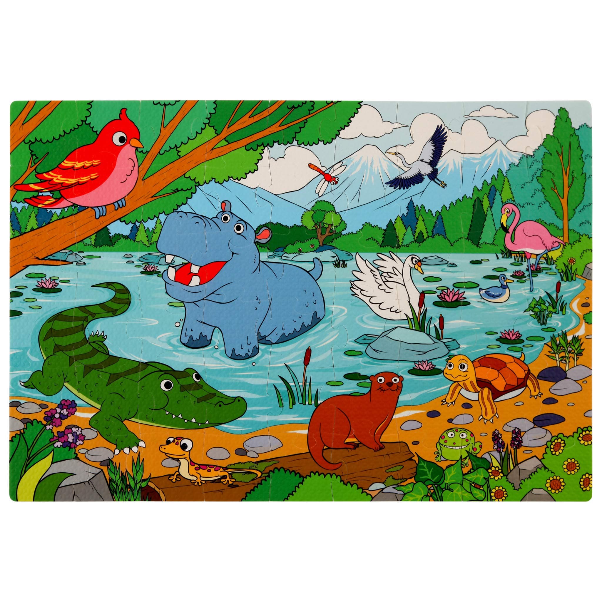 Peaceful Lake Foam Floor Puzzle - 54 Soft Pieces - 12x18 Inches Size - Educational Toy for Preschoolers and Toddlers
