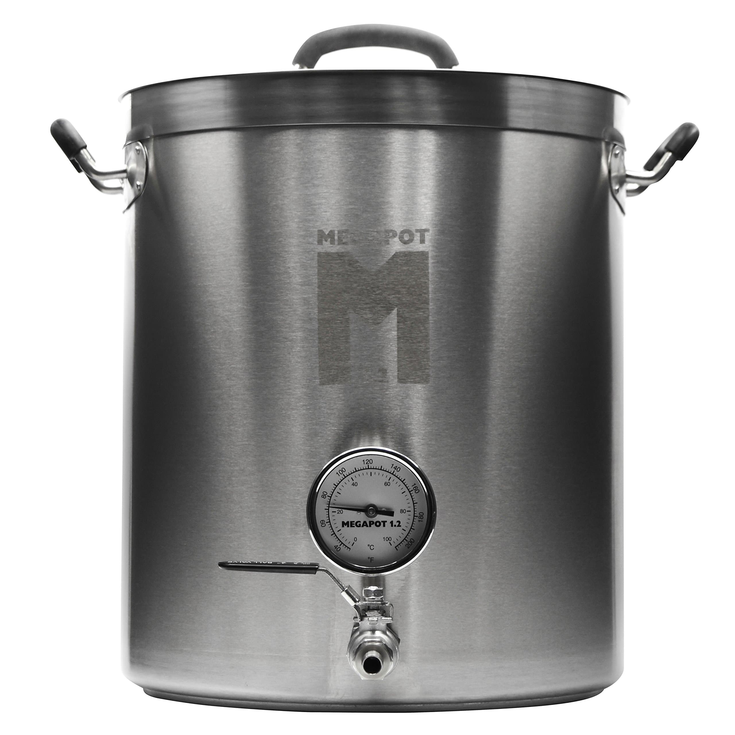 Northern Brewer - MegaPot Stainless Steel Brew Kettle with Volume Markings (8 Gallon w/Valve and Thermometer)