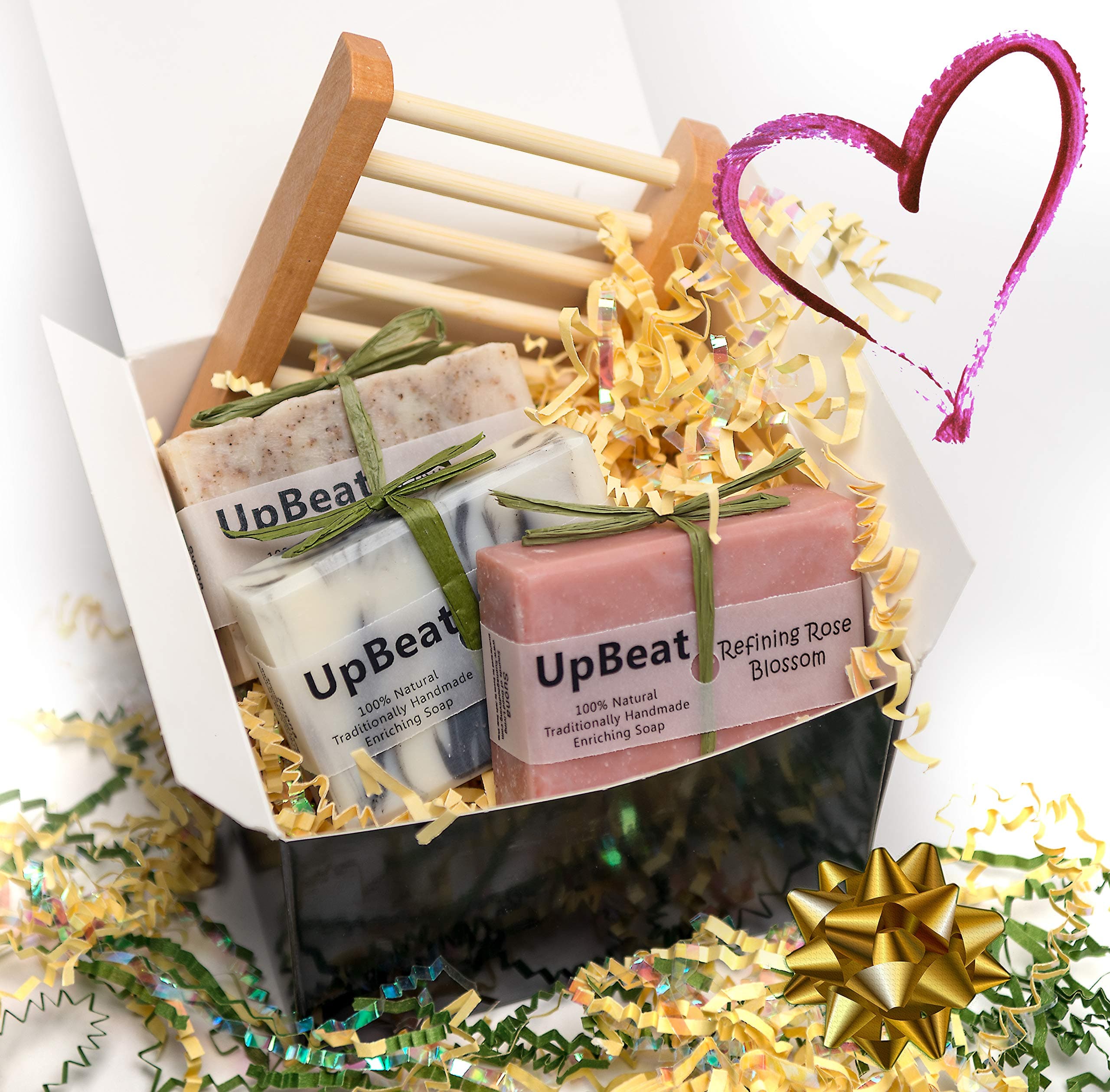 Olive Oil Soap Gift Set For Women Under 20 Dollars- Great Mothers Day Gifts Idea. 4pc-Coffee Exfoliating Soap,Cleansing Charcoal Soap,Rose Oil Moisturizing Soap & Wood Soap Dish.100% Natural Soap Bars.