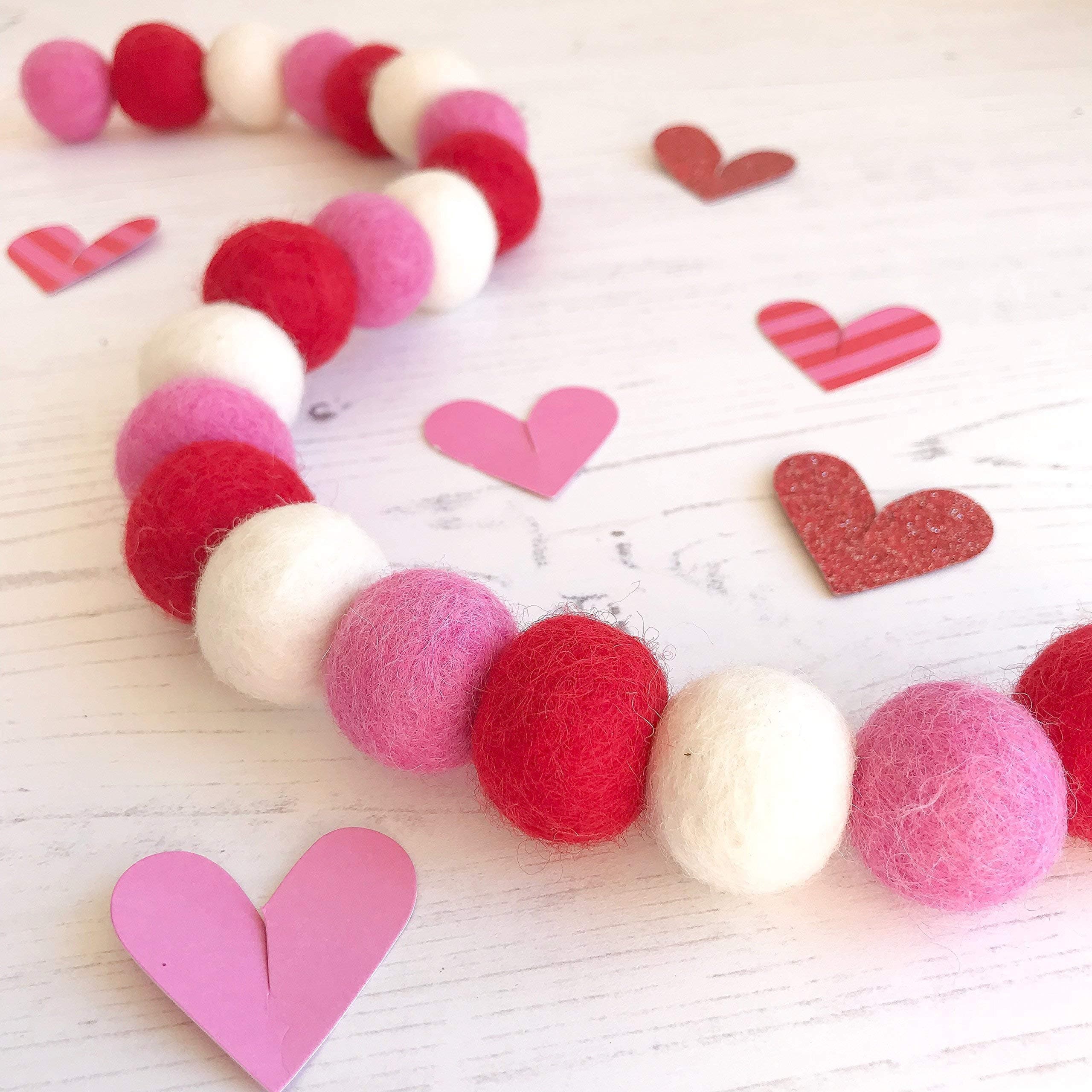 Valentine felt ball pom garland decoration by Stone and Co