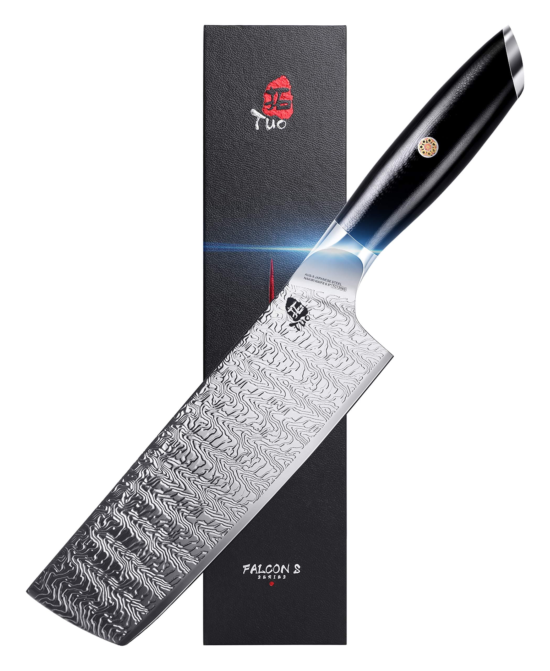 TUO Cleaver Knife, 6.5 inch Meat Cleaver Knife, Vegetable Cleaver Razor Sharp, Nakiri Knife Forged AUS-8 Japanese Stainless Steel, G10 Handle with Gift Box, Falcon S Series
