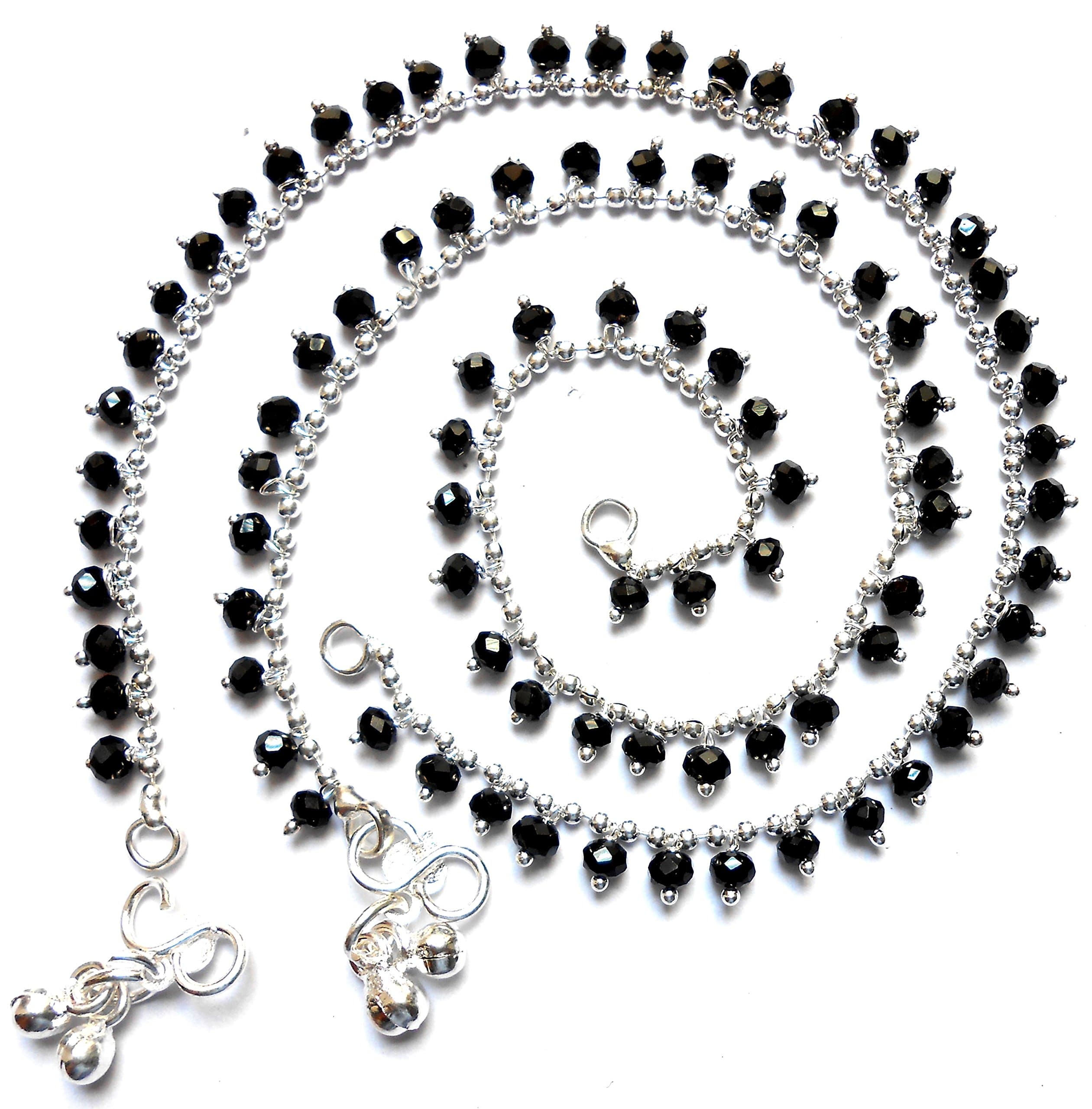 Taj Jewels Drop Black Crystal Brass Anklet for Women(Black)