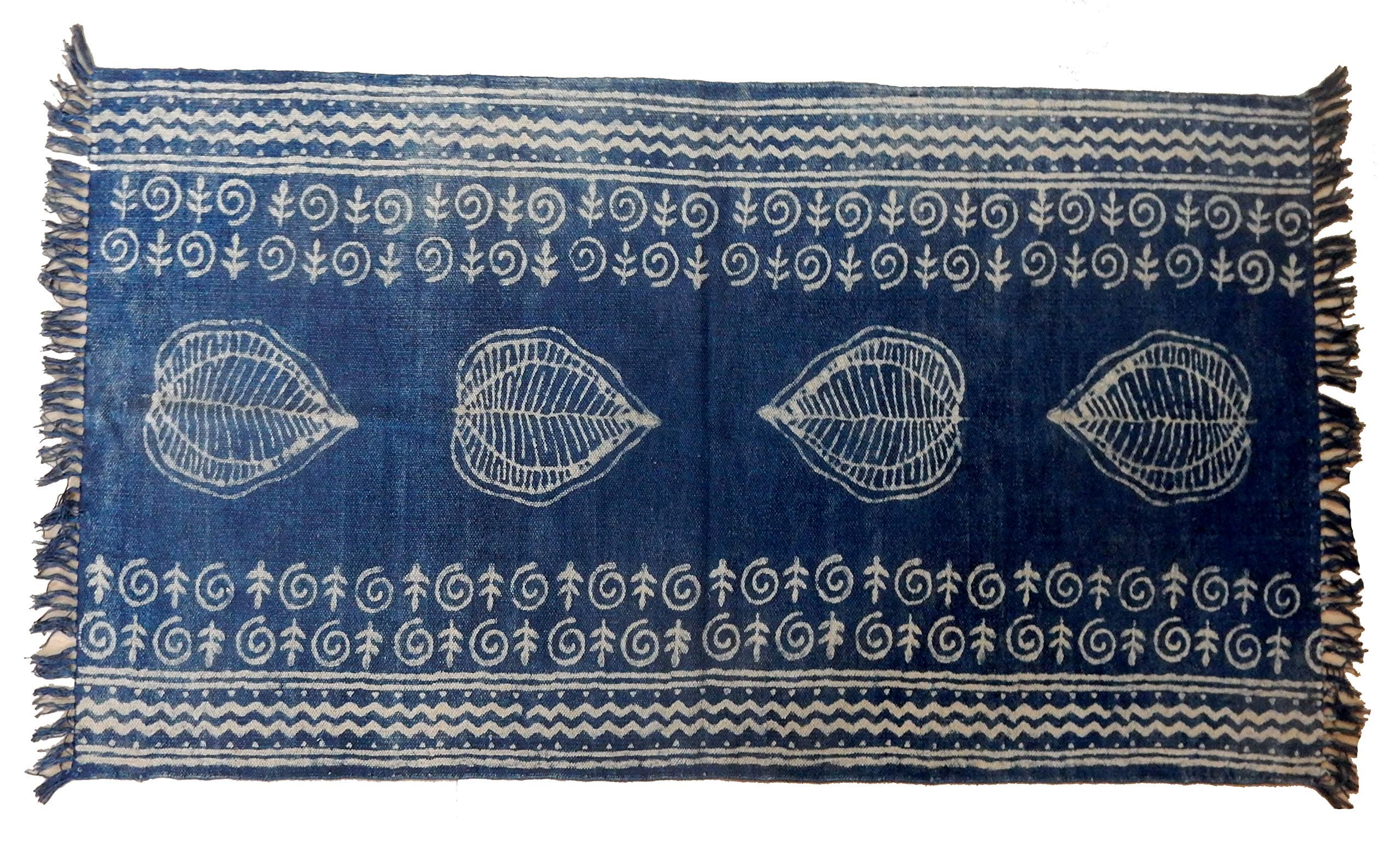 Shibori Indigo Area Rug 3x5' Indian Floor Runner Tie Dye Vintage Dhurrie Turkish Carpet Traditional Abstract Door Mat Block Printed Reversible Cotton Handloom Fancy Decorative