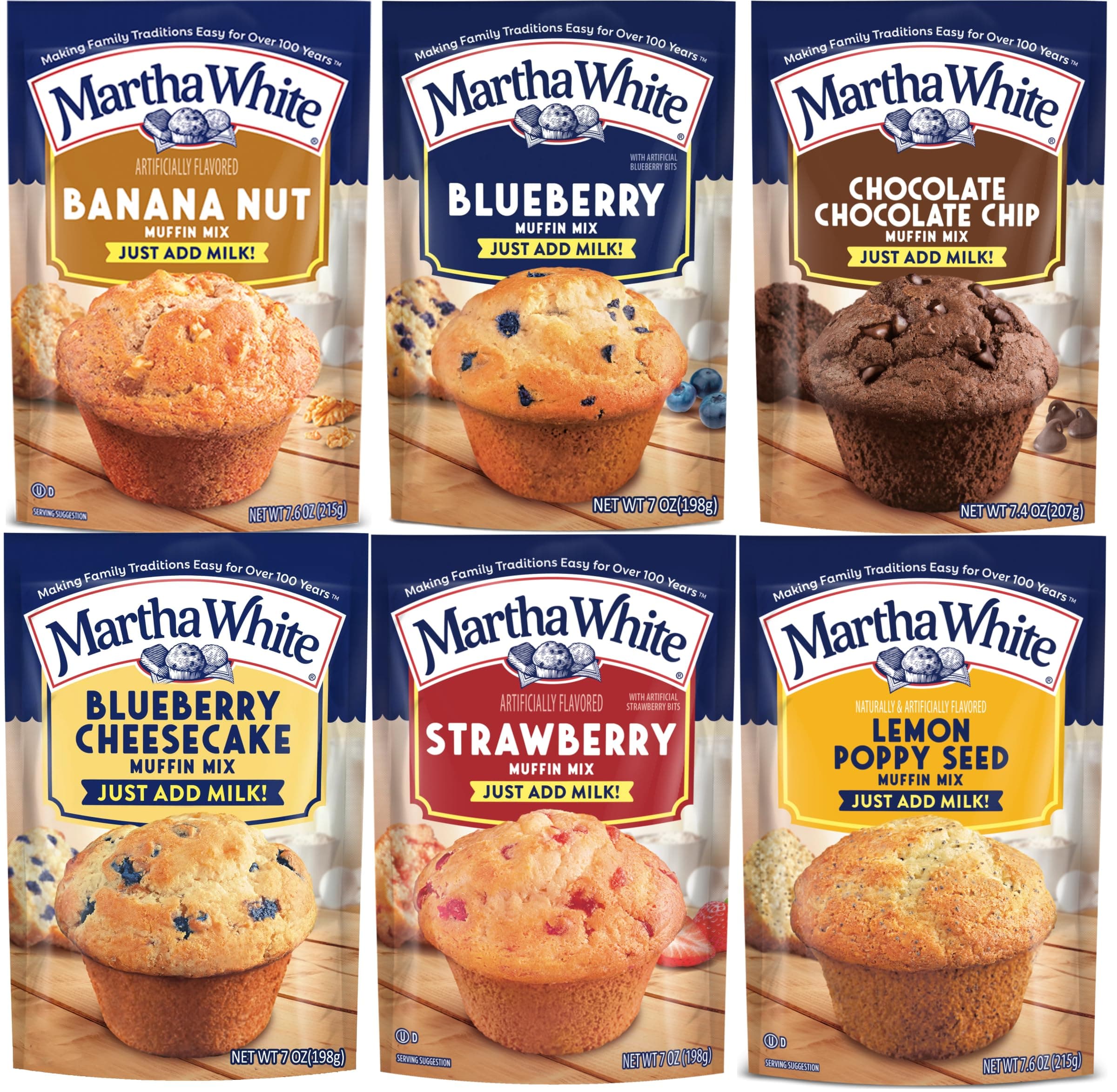 Muffin Mix Sampler Package with Favorite Banana Nut - 6 Pack of Various Flavors