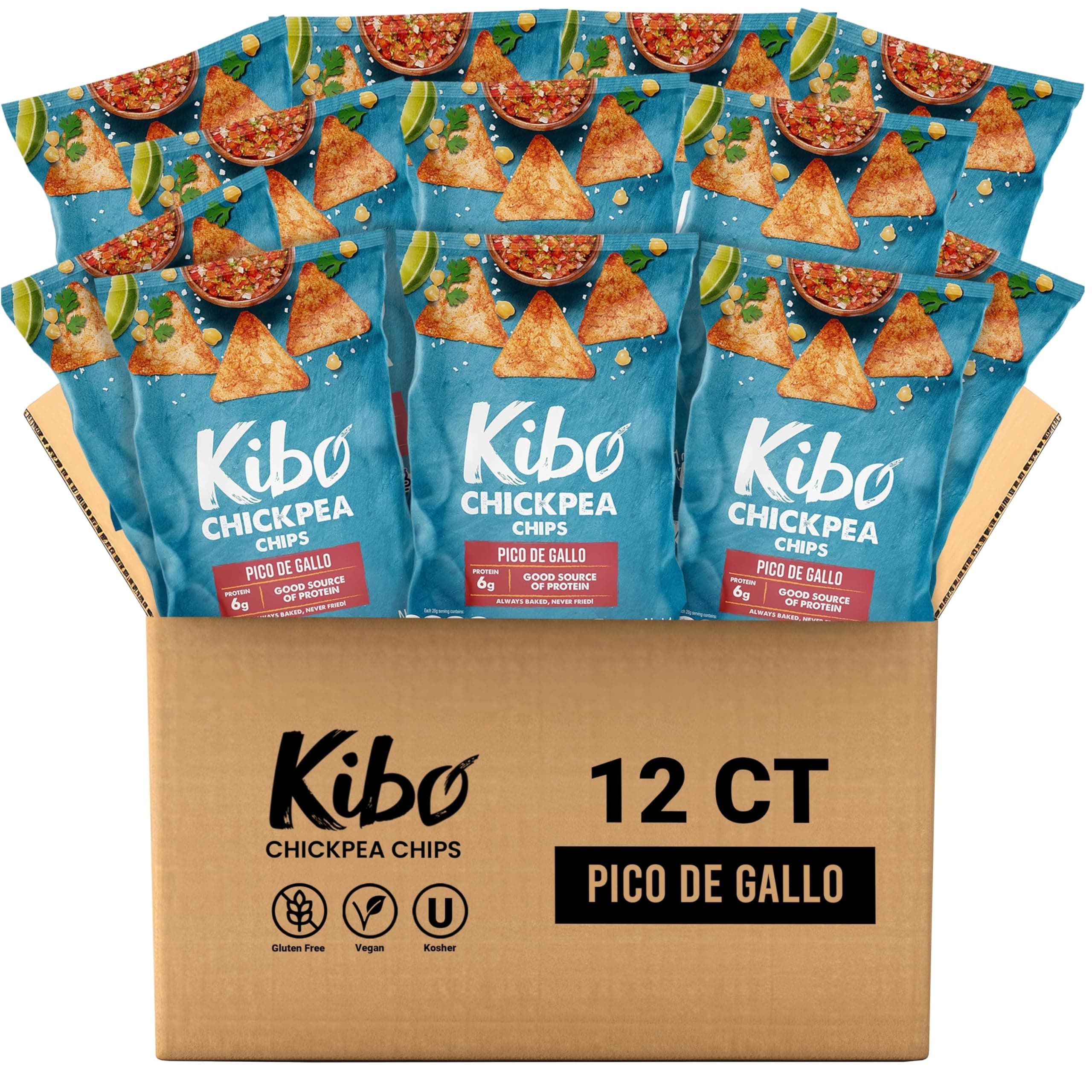 Kibo Chickpea Chips Pico de Gallo - Gluten-Free, Plant-Based, High Protein-Fiber Non-GMO, Vegan, Made with Real Veggies - 1 oz, 12 Pack