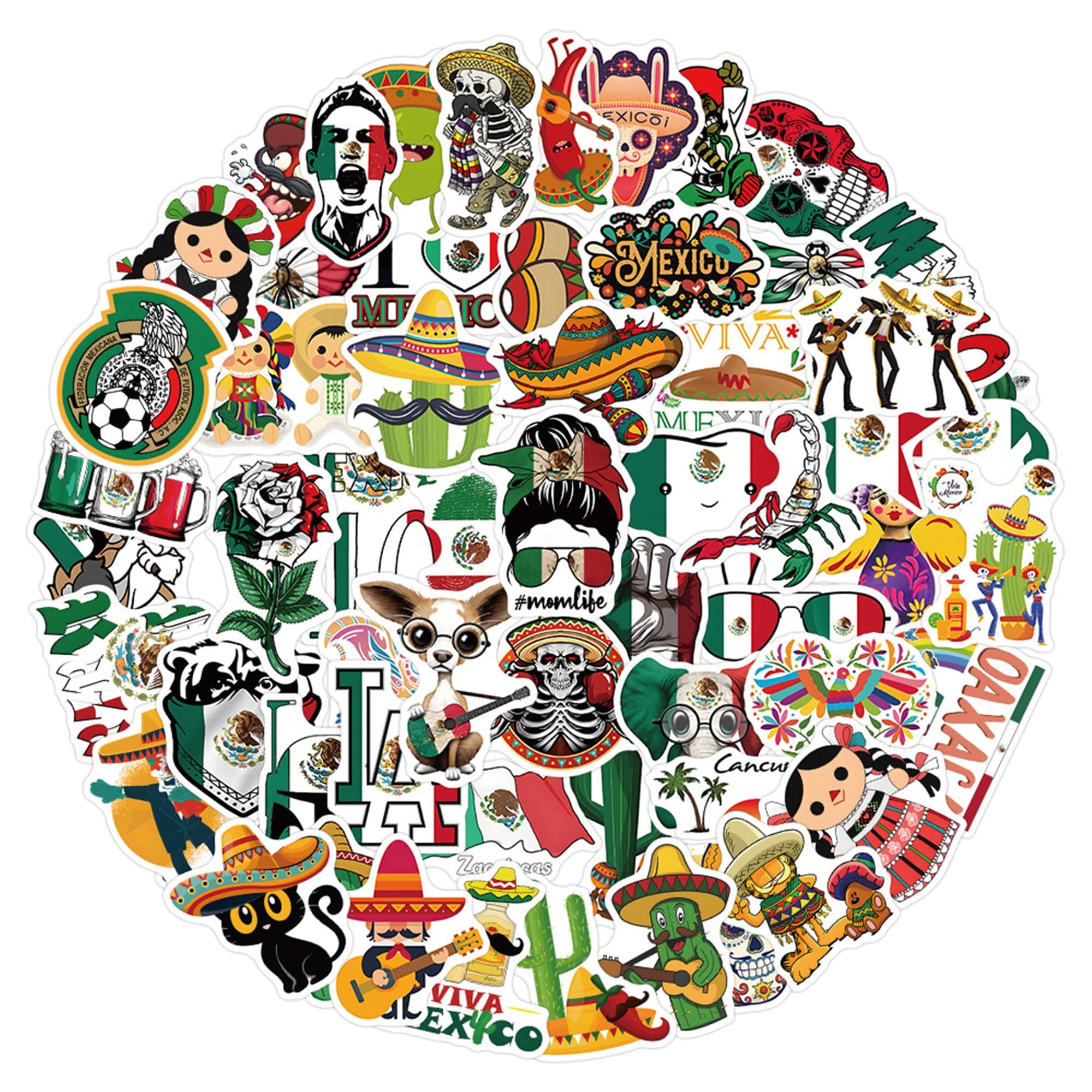 Mexico Folk Custom Stickers, 60PCs, Aesthetic Vinyl Waterproof Decals, Stickers for Hydro Flask, Laptop, Water Bottle, Stickers for Kids, Toddlers, Teens, Girls, Car, Helmet Stickers Mexico