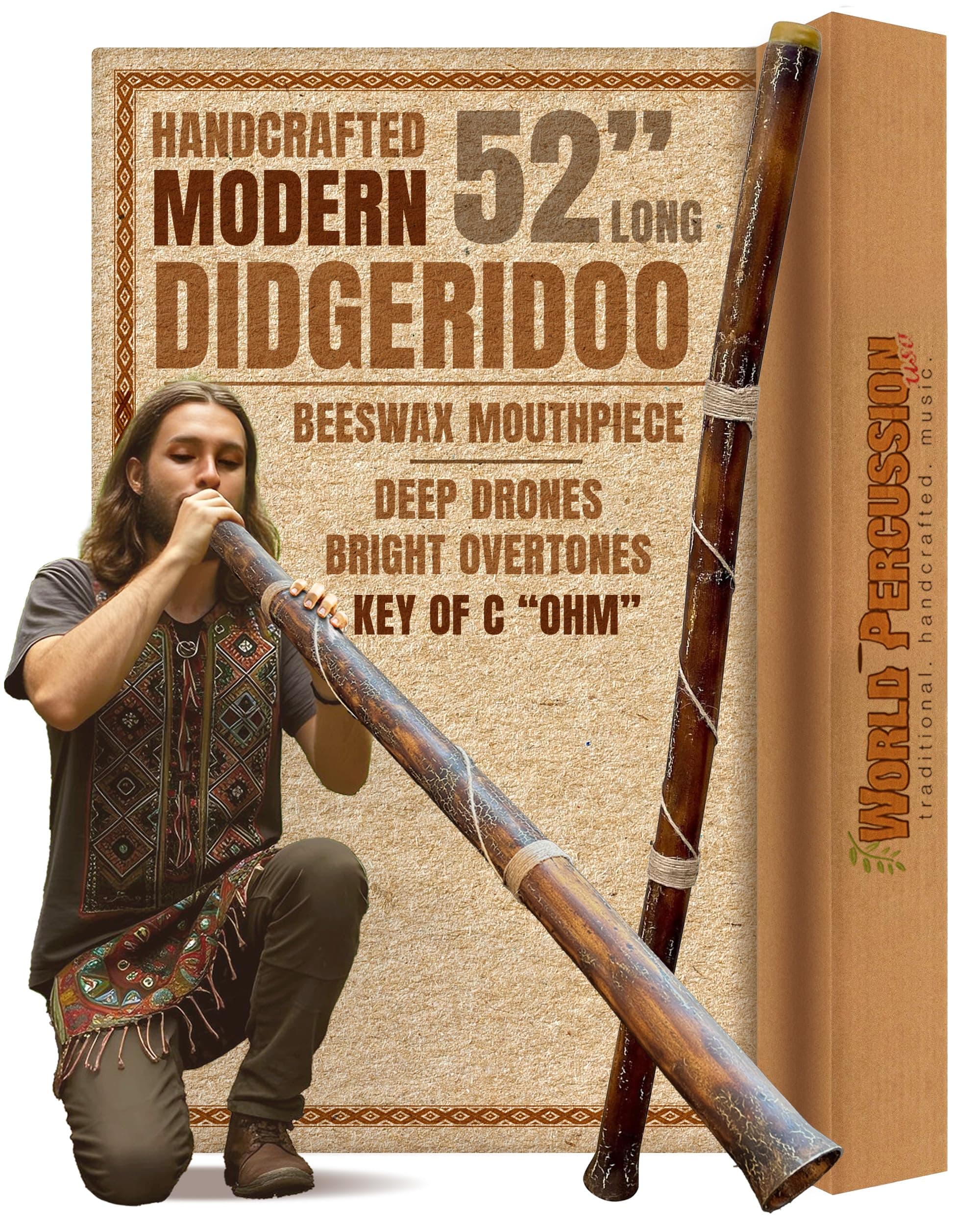 World Percussion USA Hand Crafted Modern Didgeridoo with Beeswax Mouthpiece - Loud!
