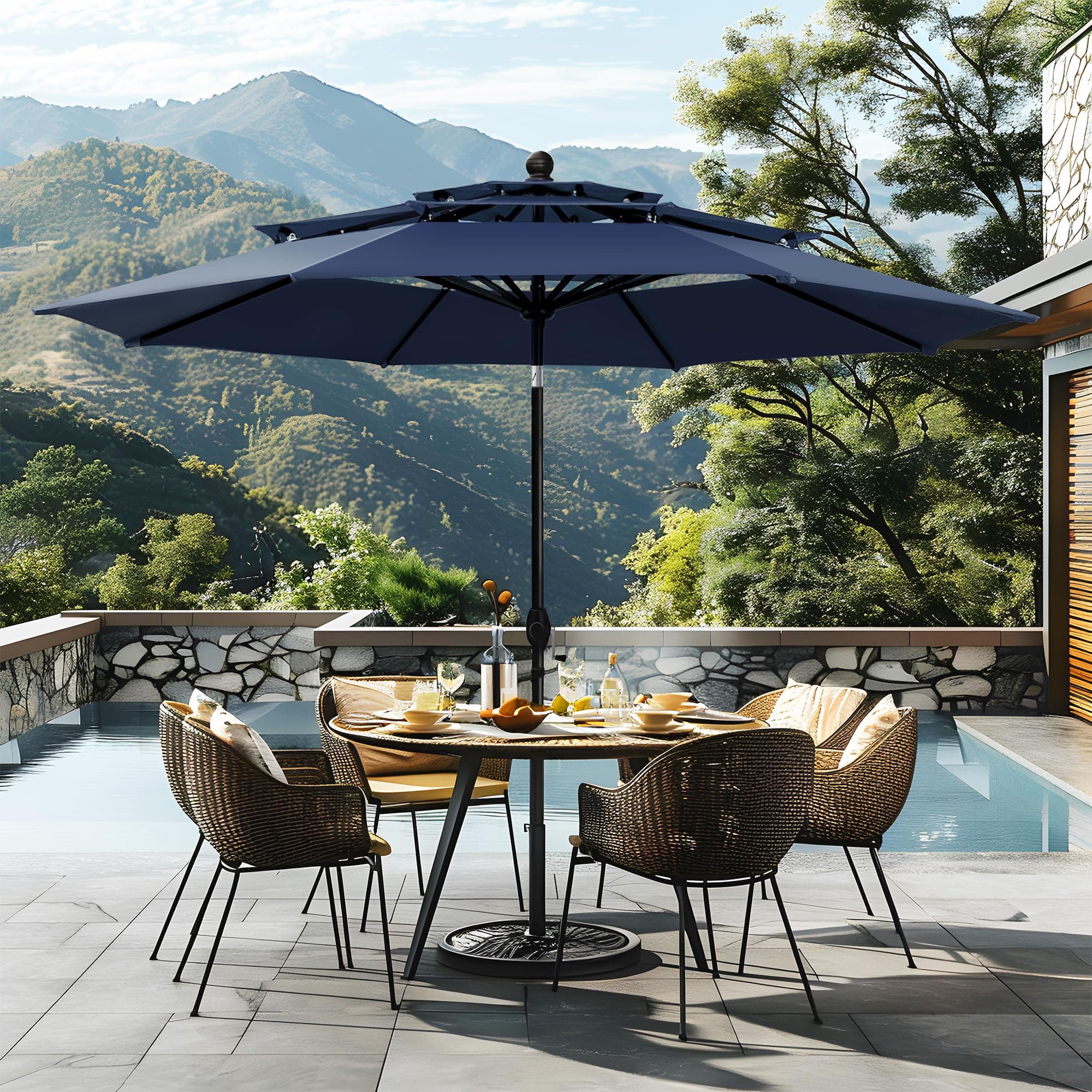 Sophia & William 10ft 3 Tier Auto-tilt Patio Umbrella,Wind Resistent,Outdoor Patio Umbrellas Double Vented Umbrella with Crank for Pool Garden Backyard, Navy