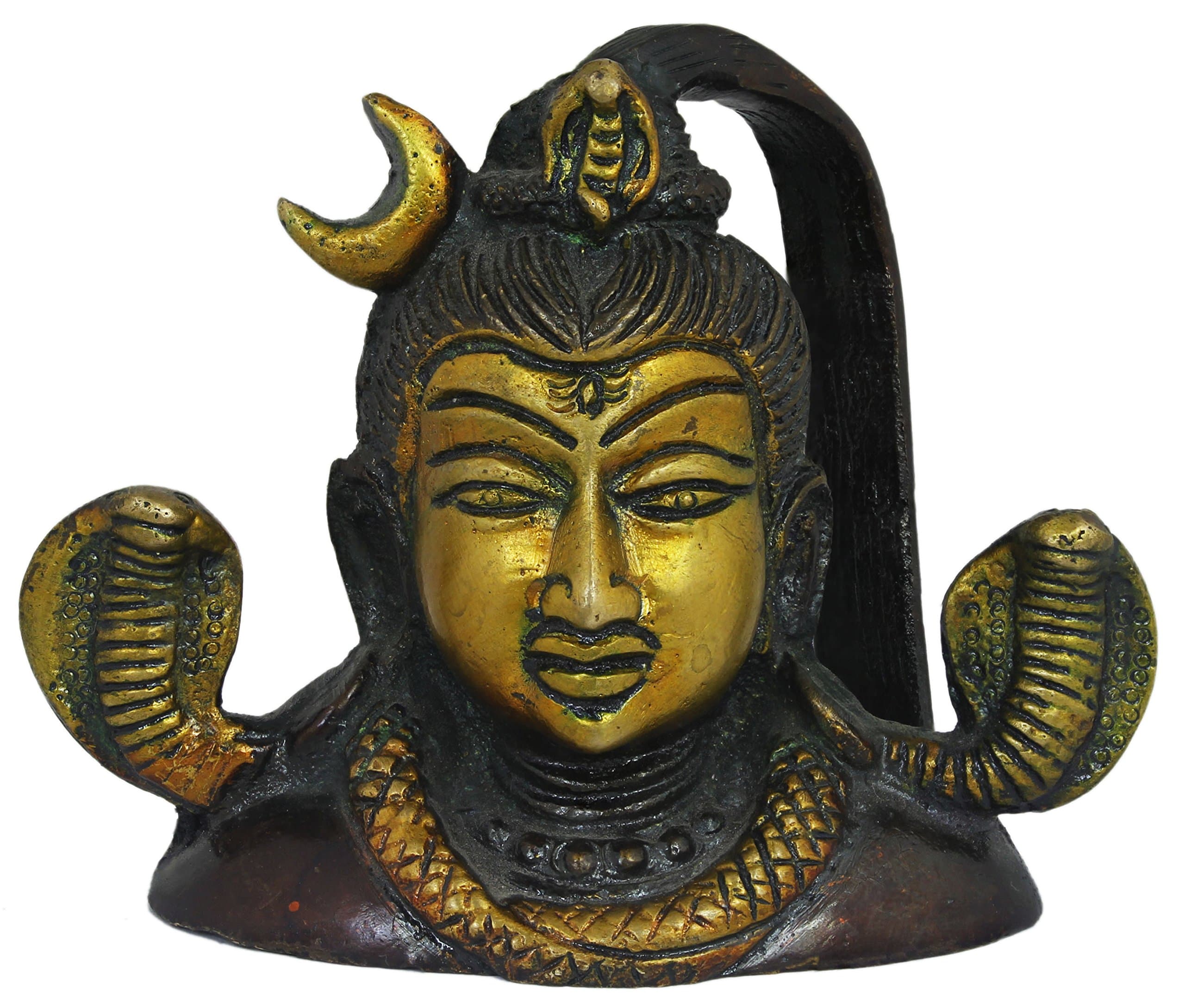 SKAVIJ Hinduism God Shiva Painted Bust Figurine - Oriental Brass Figurine Religious Decorative Gift -