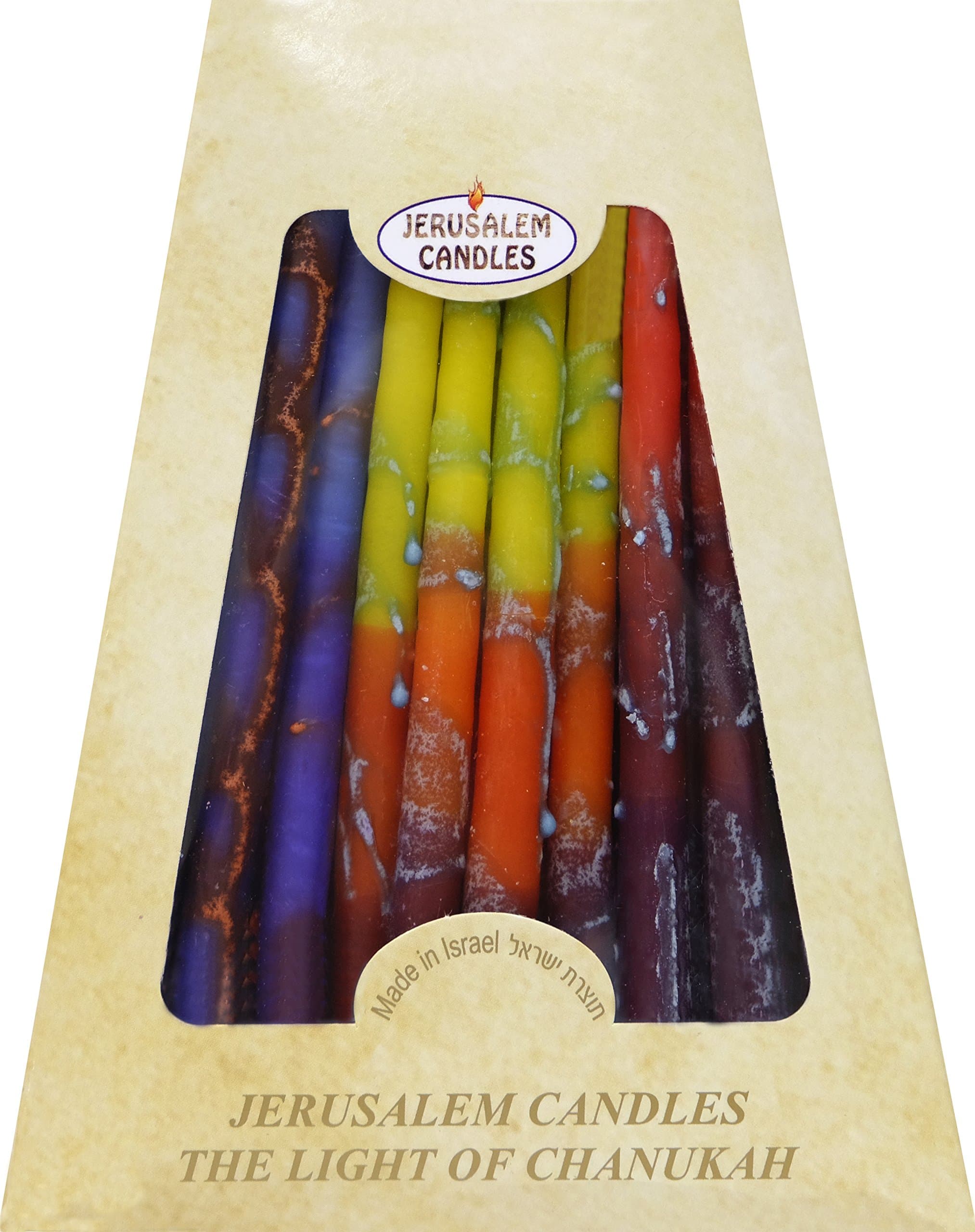 Hanukkah Candles - by Safed Candles, Handcrafted in Israel, Box of 45 - Fits Most Menorahs - Premium, Kosher, Dripless, Wax, for Chanukah (Multi-Colored)