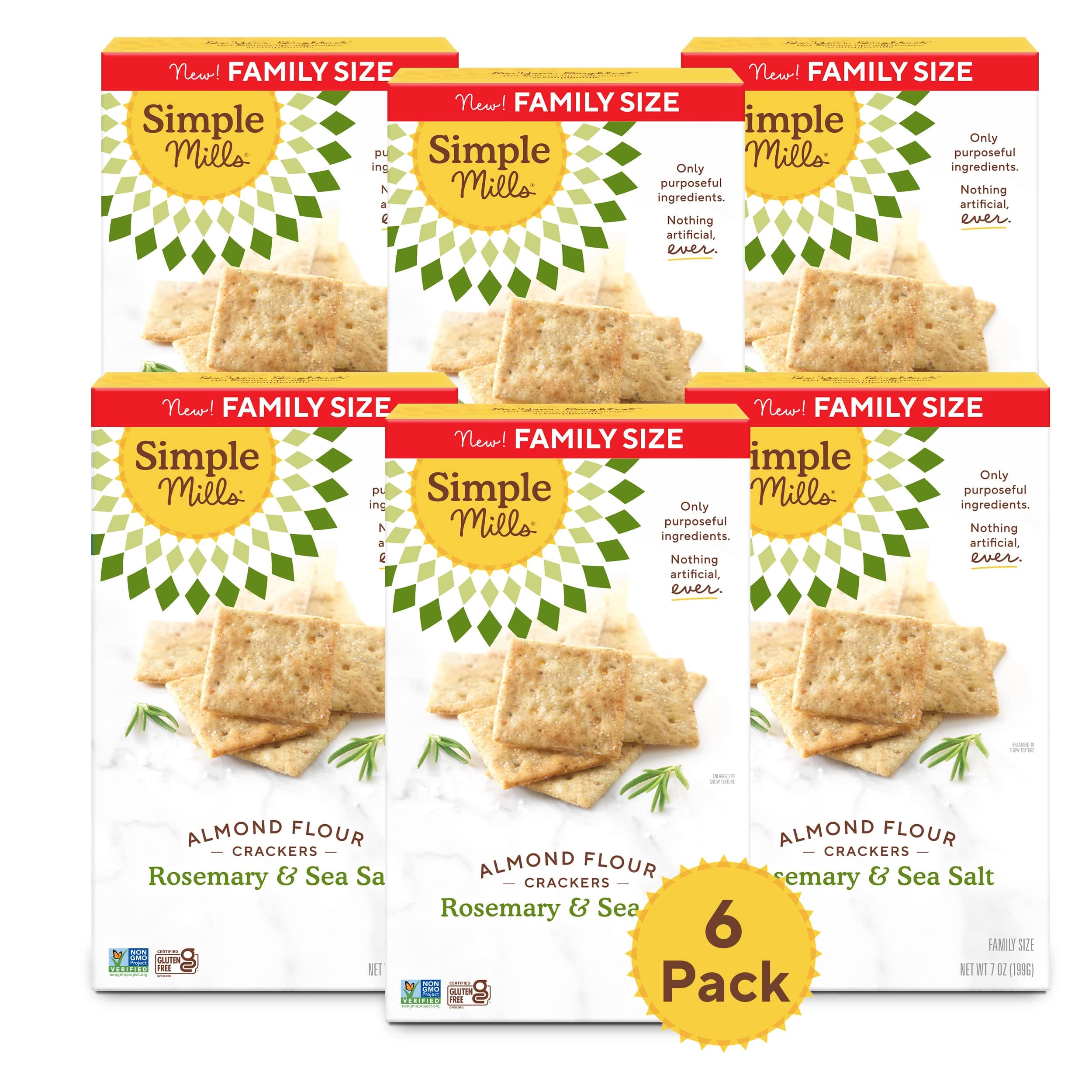 Simple Mills Rosemary & Sea Salt Almond Flour Crackers Family Size Pack of 6