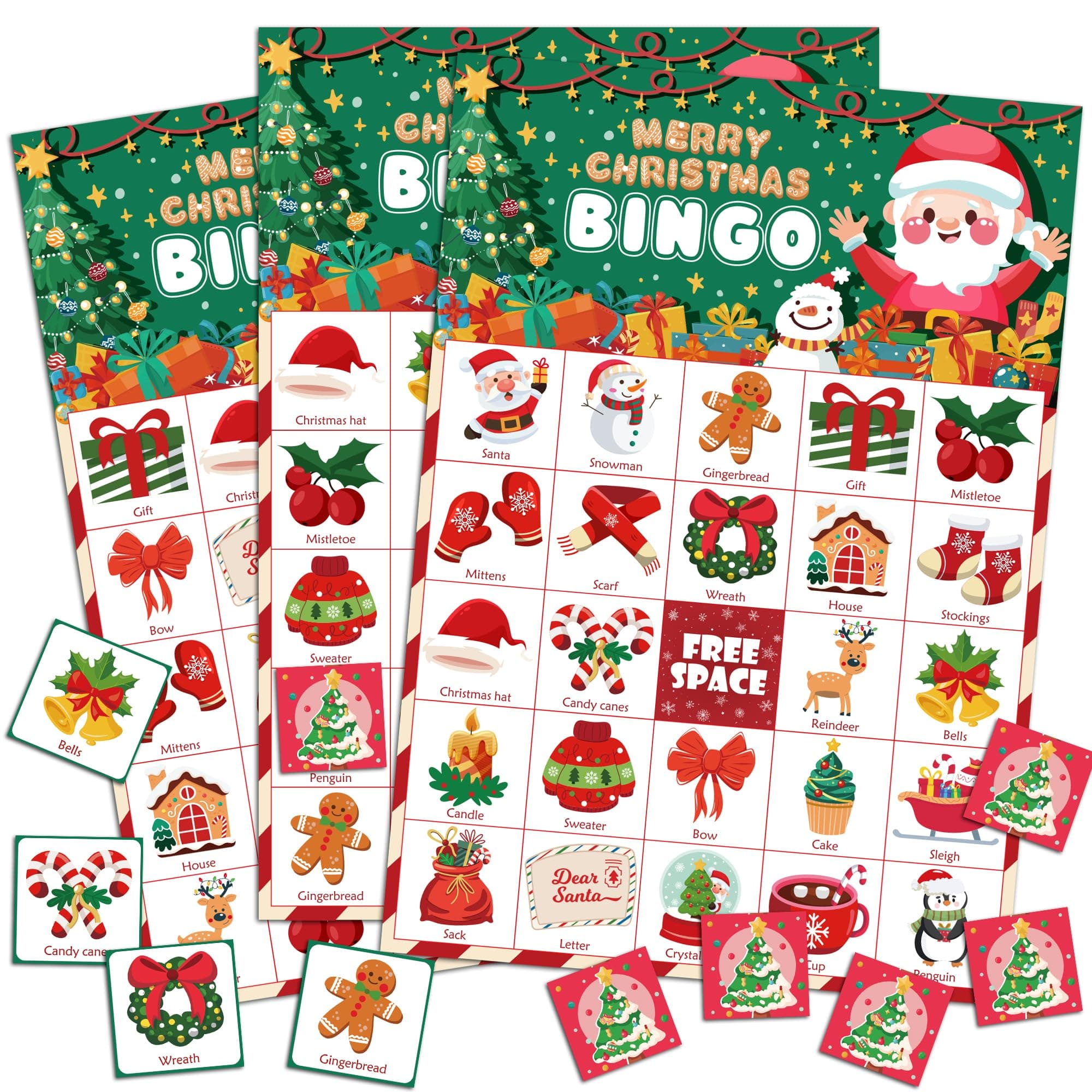 OHOME Christmas Games | Xmas Bingo for Kids - 24 Players Christmas Crafts Activities Party Favors Supplies for Families - Xmas Gifts Bulk for Boys Girls Grandkids | Stocking Stuffers for Kids Toddler