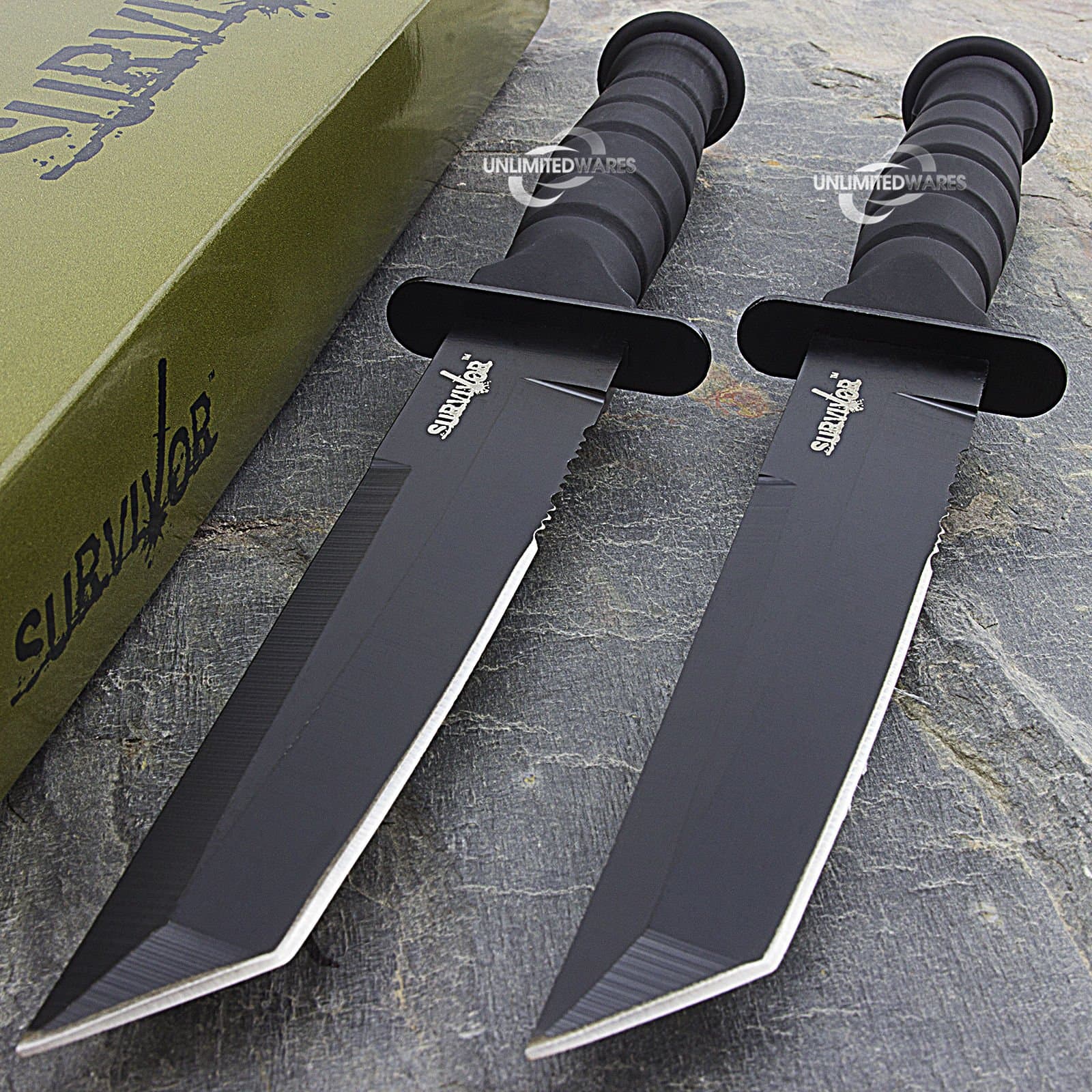 2 x 7.5" MILITARY TACTICAL TANTO COMBAT KNIFE w/ SHEATH Surviva G'Storel Hunting