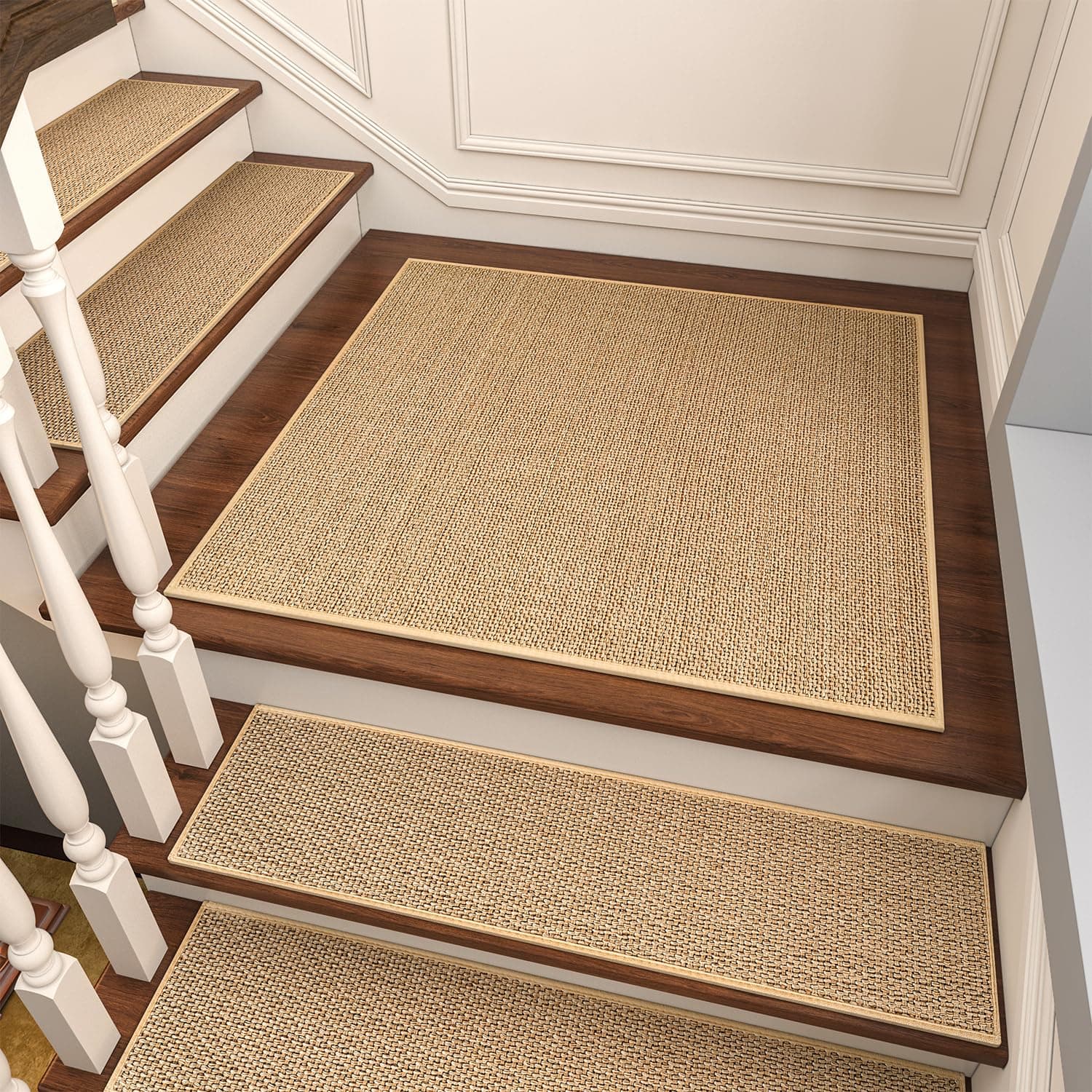 PADOOR Non-Slip Stair Tread Matching Mat for Wooden Stairs Square Rubber Backing Non-Slip Stair Landing Mat 30x30 Inch