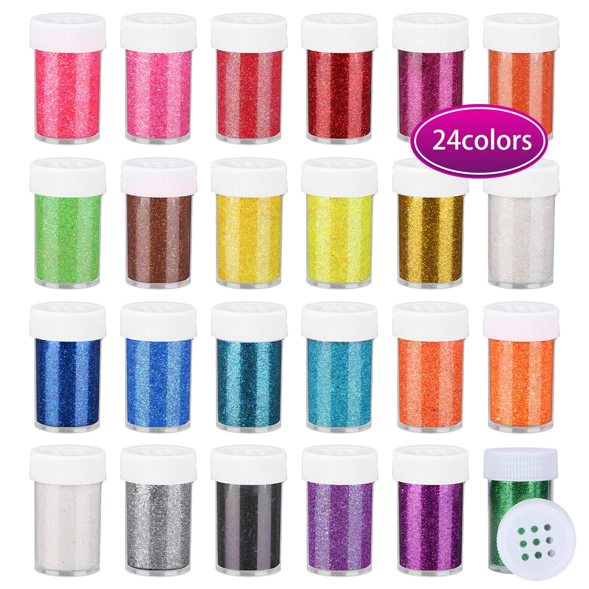 Slime Glitter,Set of 24 Colors,Multi Purpose Glitter Powder Glitter Shake Jars for Arts,Crafts,Decoration Weddings Cards Flowers, for Painting Scrapbooking,Body,Face,Nail,Glitter Slime Making