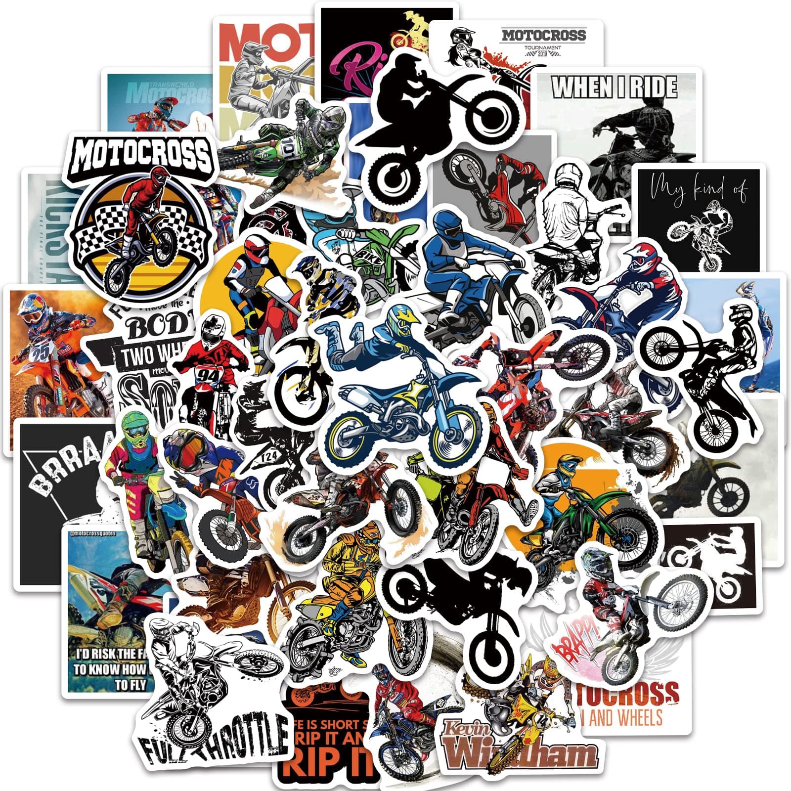 50Pcs Motocross Stickers for Water Bottles Vinyl Dirt Motobike Stickers for Teens Waterproof Motorcycle Stickers Decals for Laptop Scrapbooking Journaling Dirt Bike Stickers