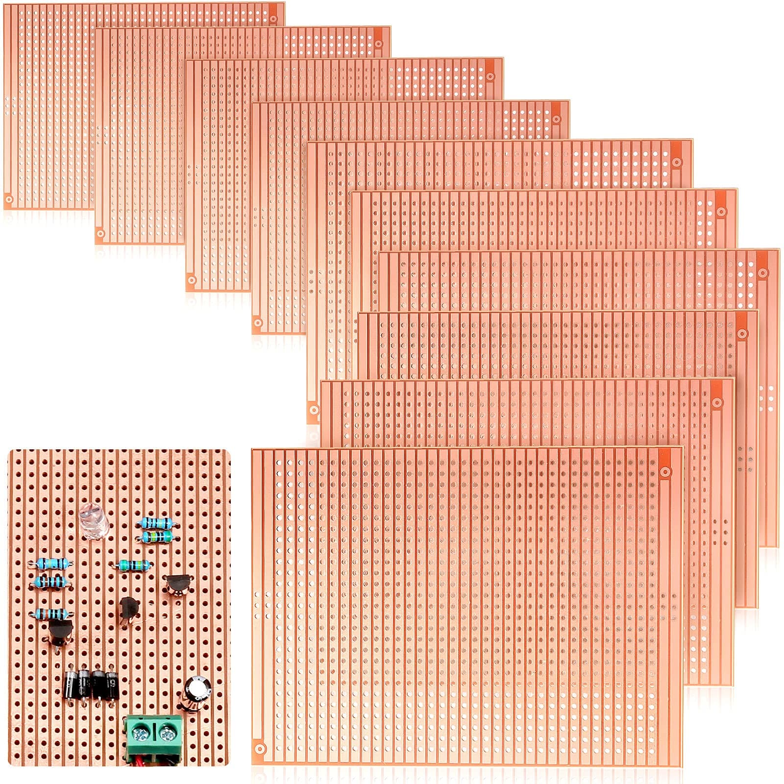 TOODOO 10 Pieces 73mm x 100mm Copper Strip Board, 957 Holes PCB Prototype Perfboard Kits Universal Printed Circuit Board Breadboard for DIY Soldering Electronic Projects Experiments