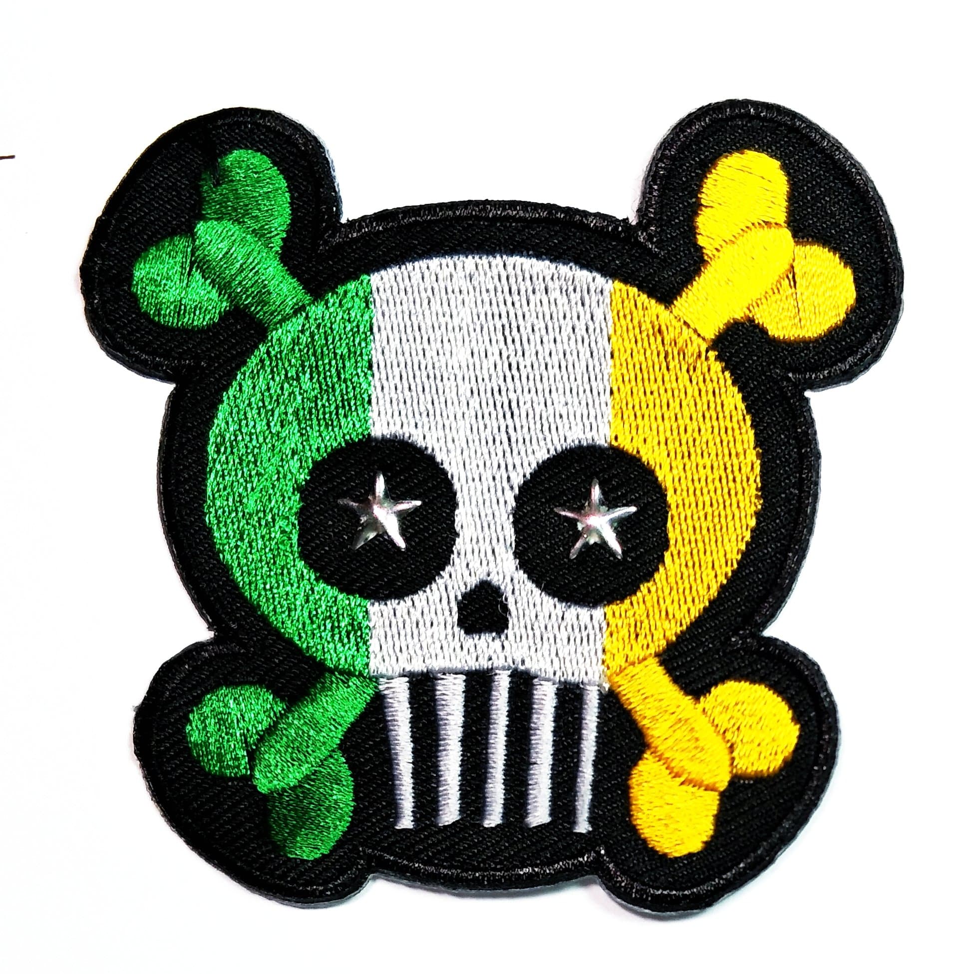 HHO Skull Ireland Flag with eyea Star Patch Biker Motorcycle DIY Applique Embroidered Sew Iron on Patch Skull logo Halloween Iron On Patch Sew Iron on Kids Craft Patch for Bags Jackets Jeans Clothes