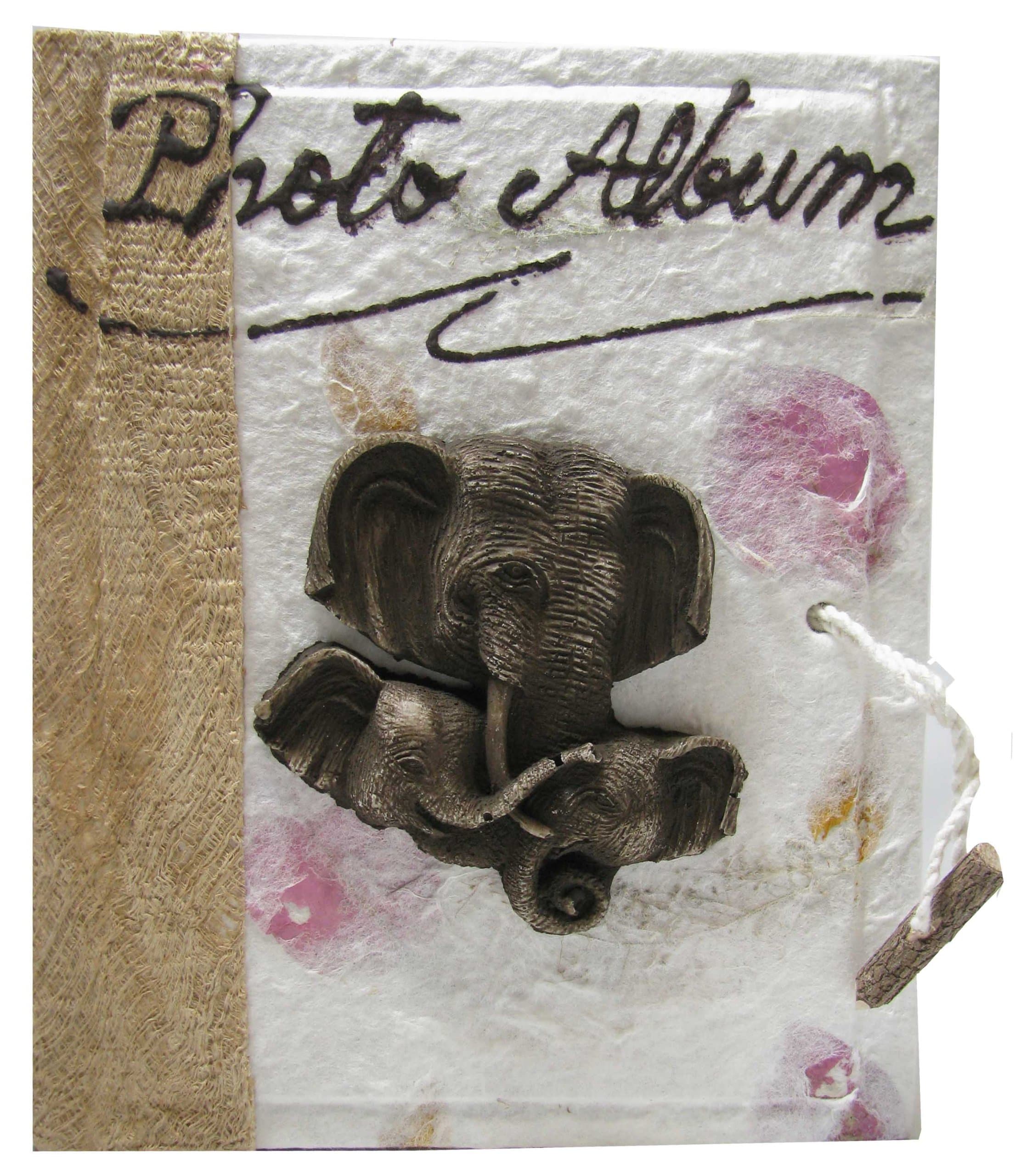 Natural Organic Photo Album Handmade Mulberry Paper 3D Elephants for 4” x 6” Photos