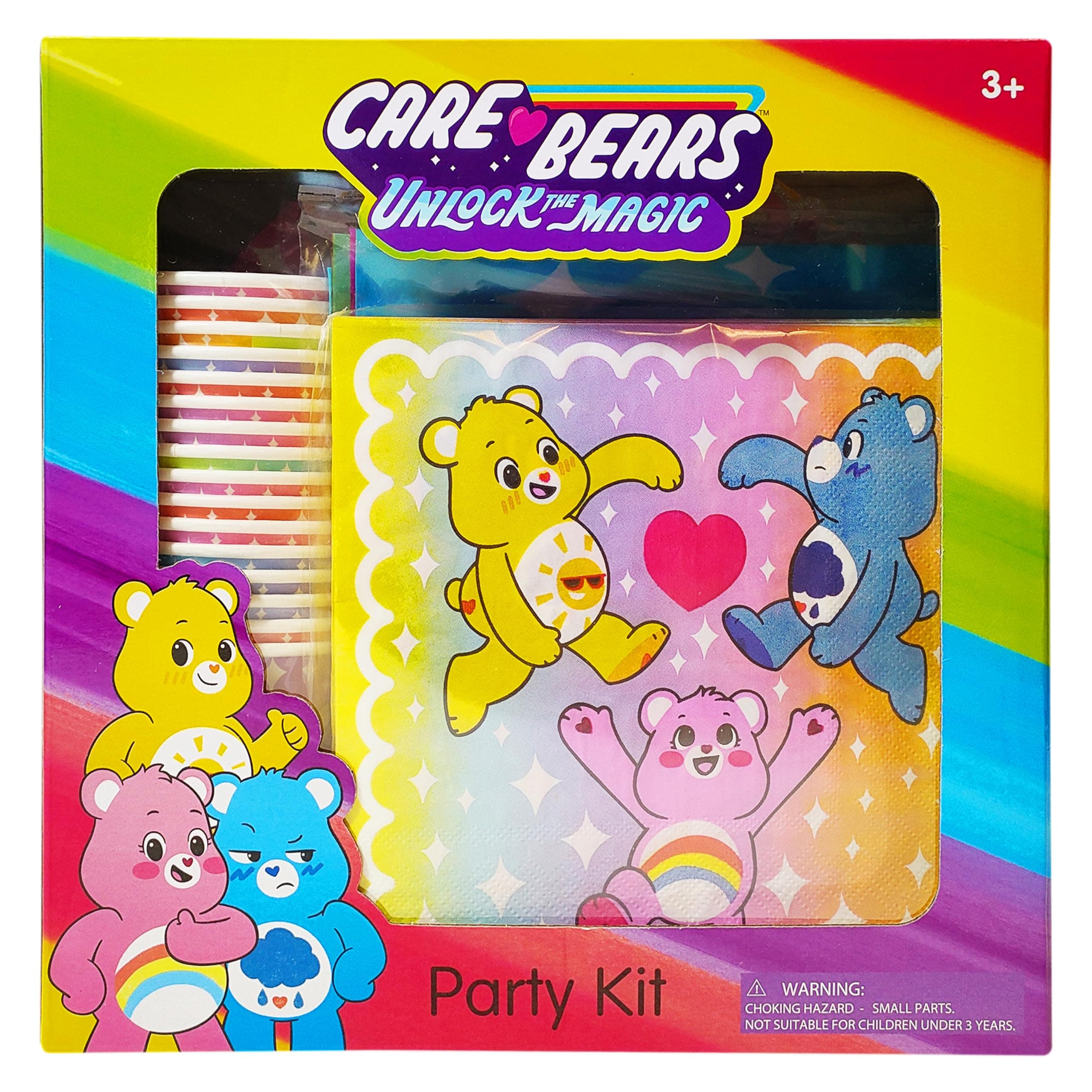 Care Bears Birthday Decorations 58Pcs Table Decorations Party Supplies: Paper Plates, Cups Napkins, Table Cloth Cake Topper Favor Gender Reveal Decor 3+