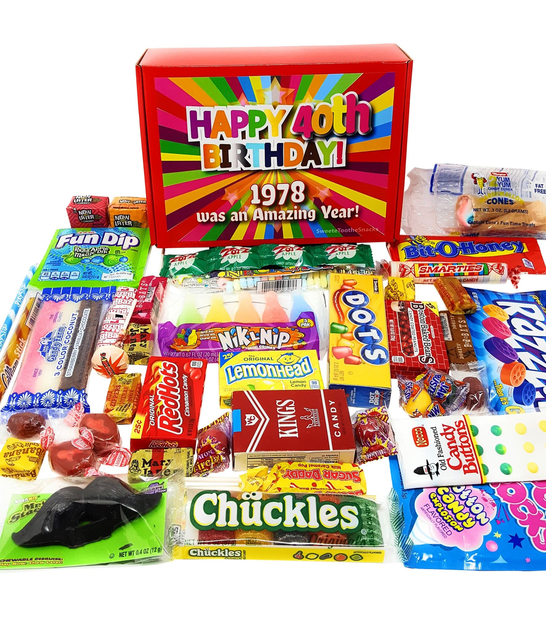 40th Birthday Candy Gift Box Full of Nostalgic Candy for 1978, Red