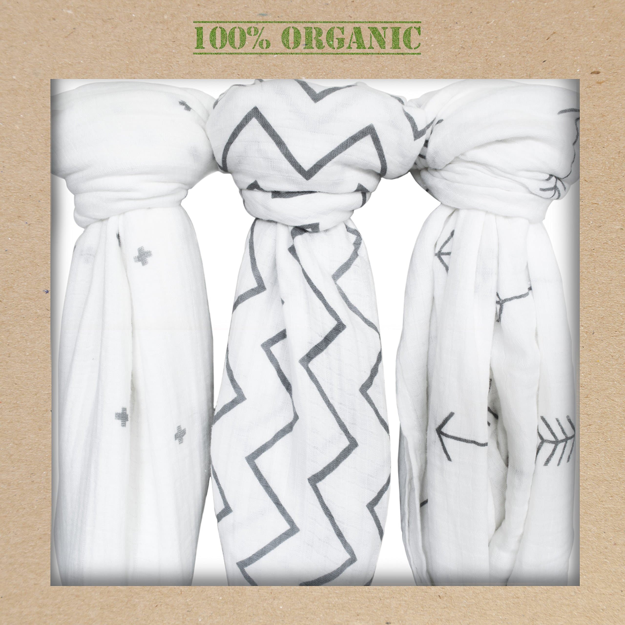 Organic Muslin Swaddle Blankets, Get The Safe & Soft Cuddly Feel - 2 Bibs Gift.