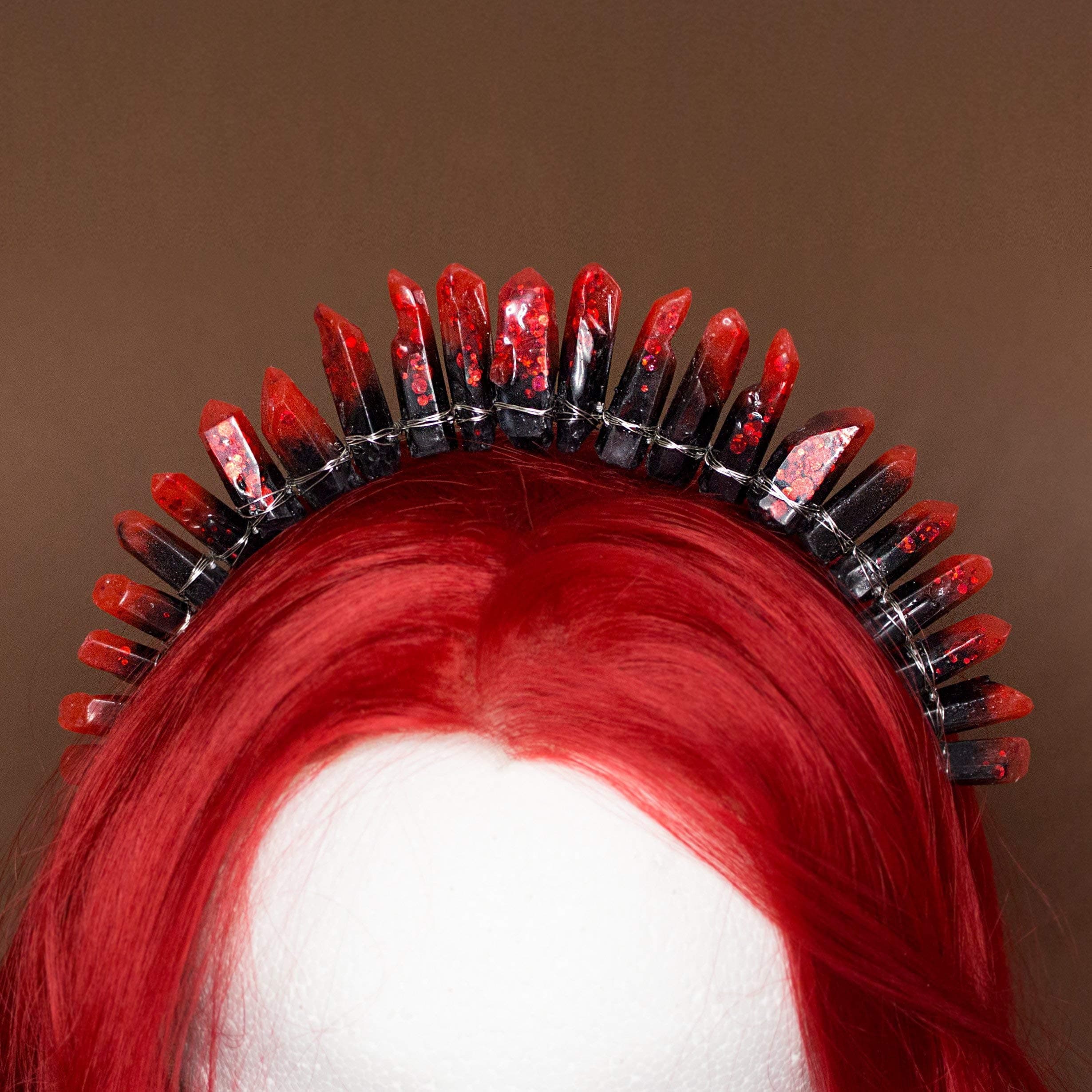 Shadow Aura crystal headband crown, Headband with red black handmade resin cristals, Crown for cosplay and festival, Gothic vampire crown