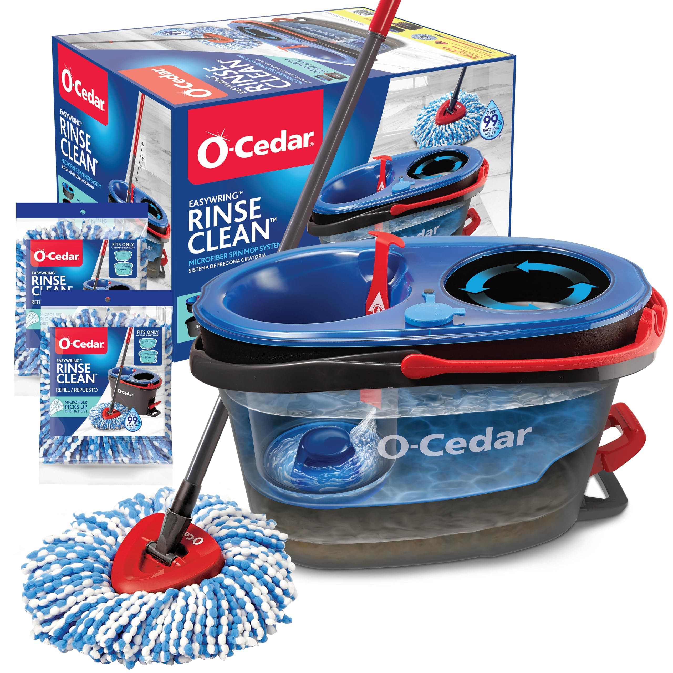 RinseClean Spin Mop & Bucket System +2 Extra Mop Head Replacements