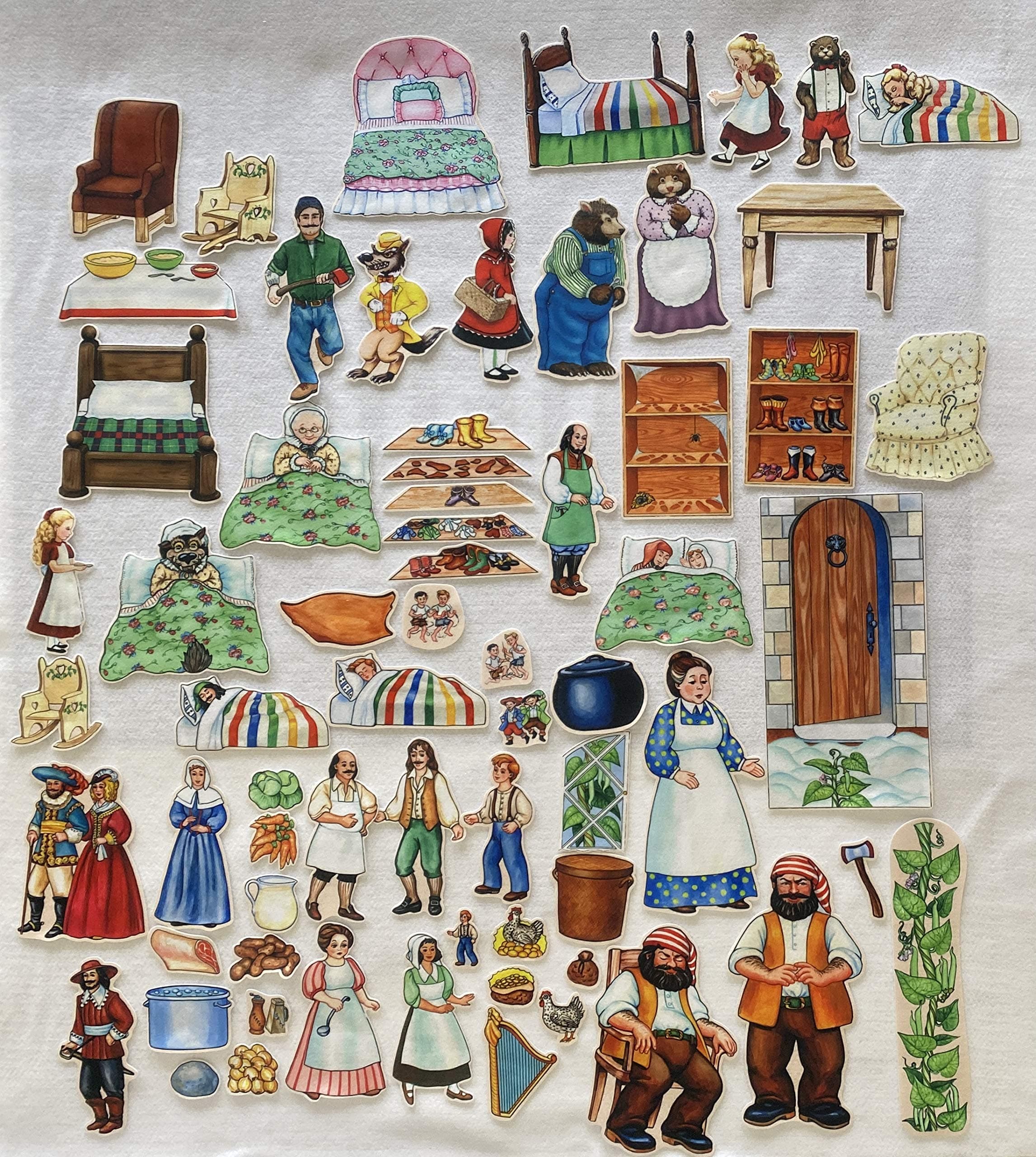 5 Fairy Tale Stories Cottage Classic: 64 Large Felt Figures Only +Activity Pages/lesson Goldilocks Three Bears Red Riding Hood Shoemaker Stone Soup Jack Beanstalk
