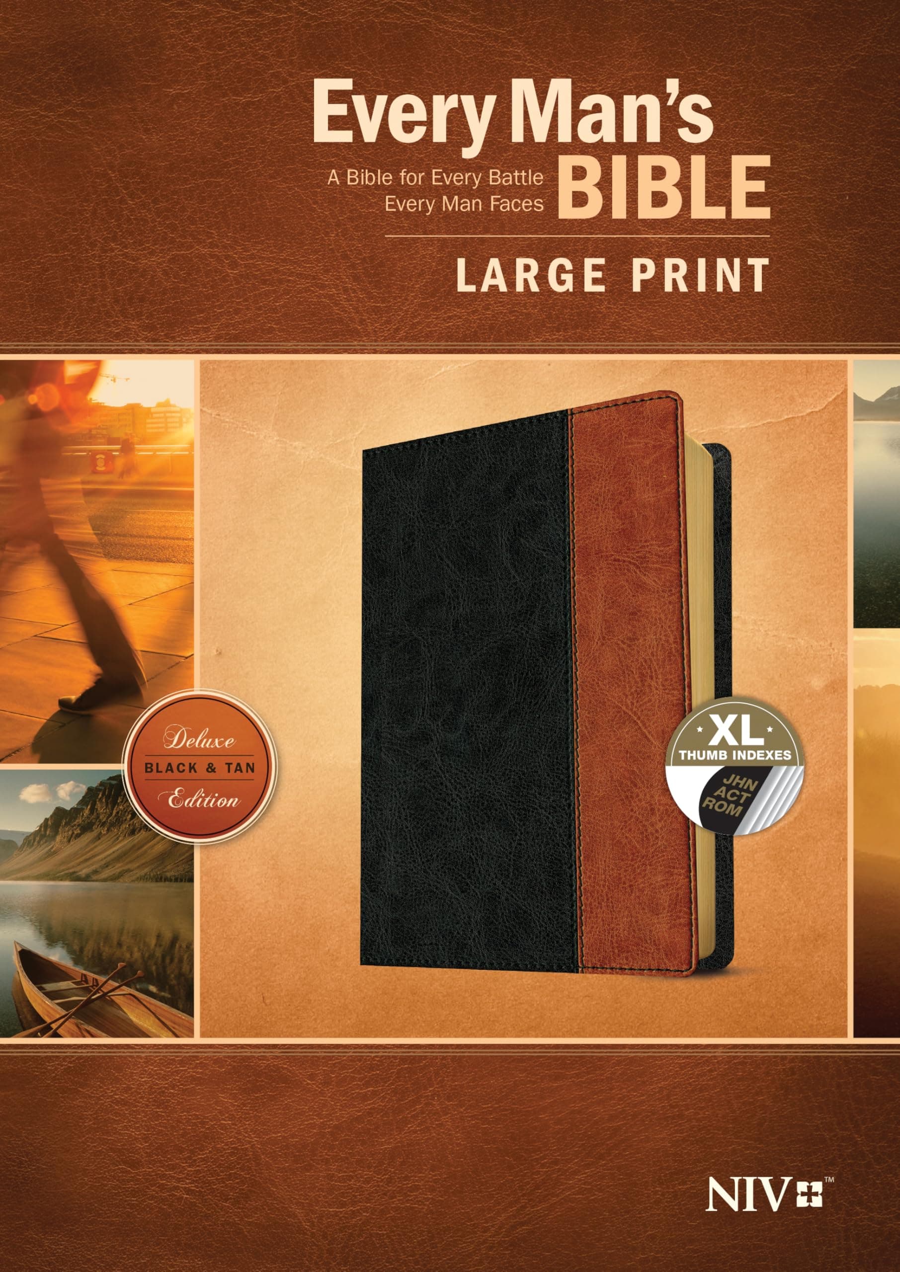 Every Man's Bible NIV, Large Print, TuTone (LeatherLike, Black/Tan, Indexed)