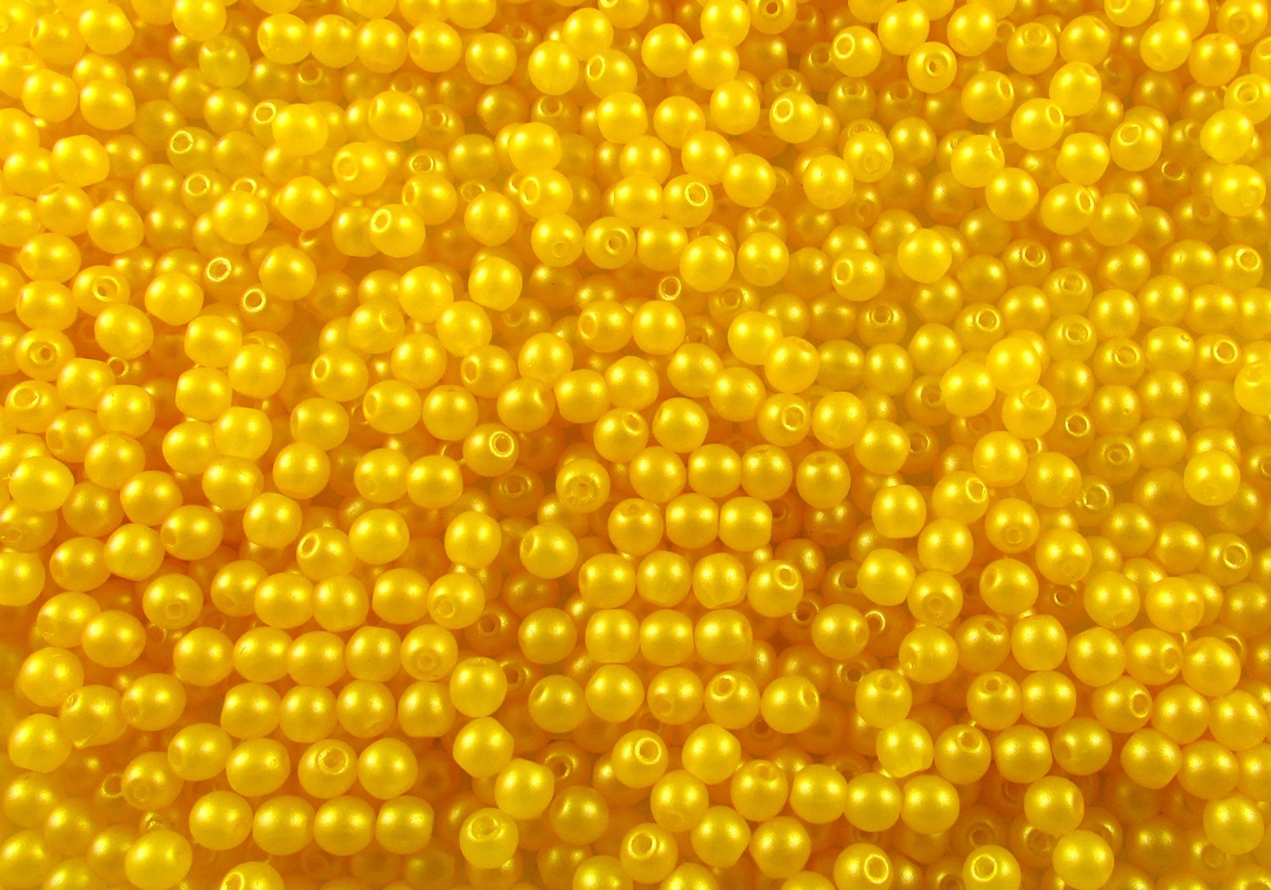 100 Pieces Czech Pressed Glass Beads Round 3mm, Alabaster Powder Yellow
