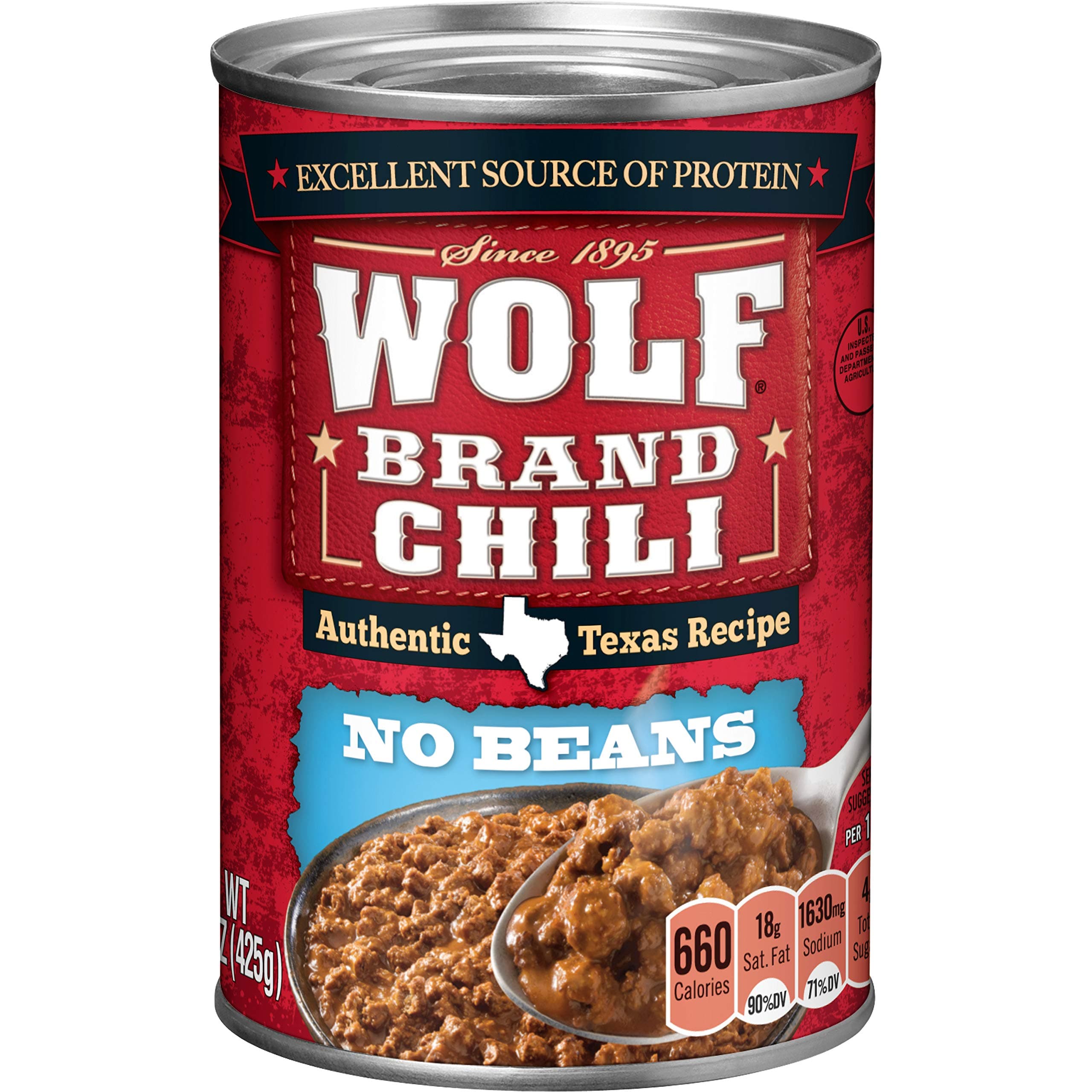 Wolf Brand Chili Without Beans, Packed with Protein, 15 Ounce