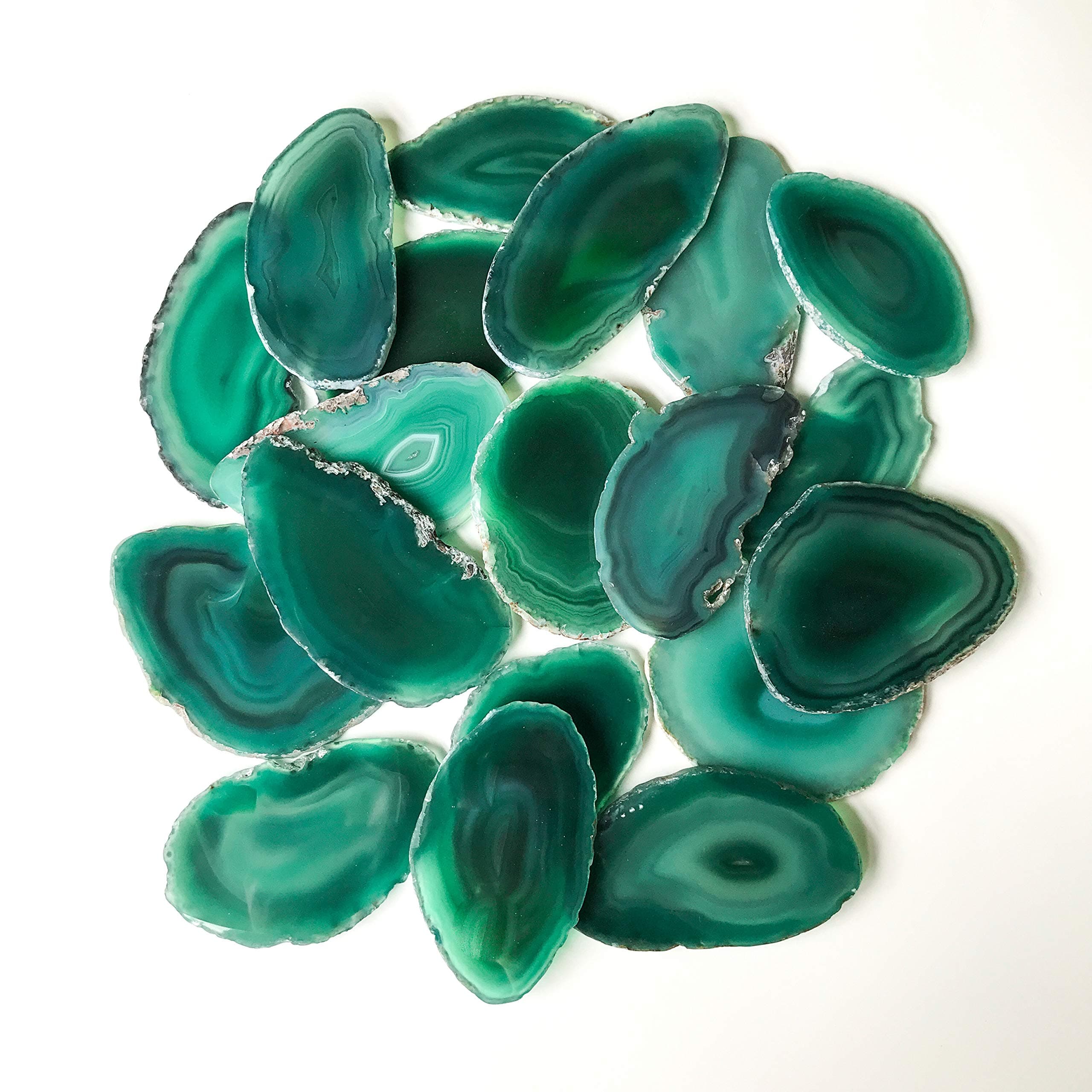 20 Green 2.5 Inch - 3.75 Inch Large Agate Placecards A+ Quality Geode Slice Place Cards Bulk Stones Slabs Wedding Decor for Calligraphy Table Decor Tablescapes Wholesale Stone